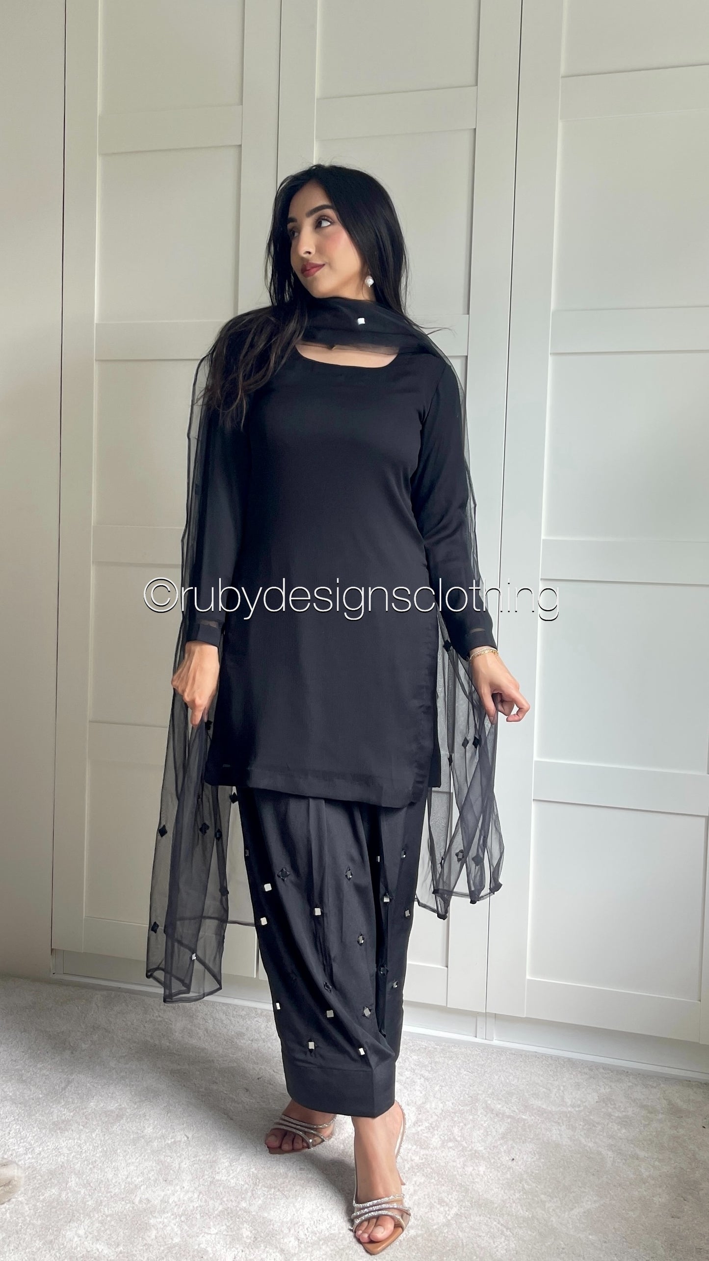 NIZMA Black - 3 Piece Chiffon Suit with Shalwar (8707922165973)