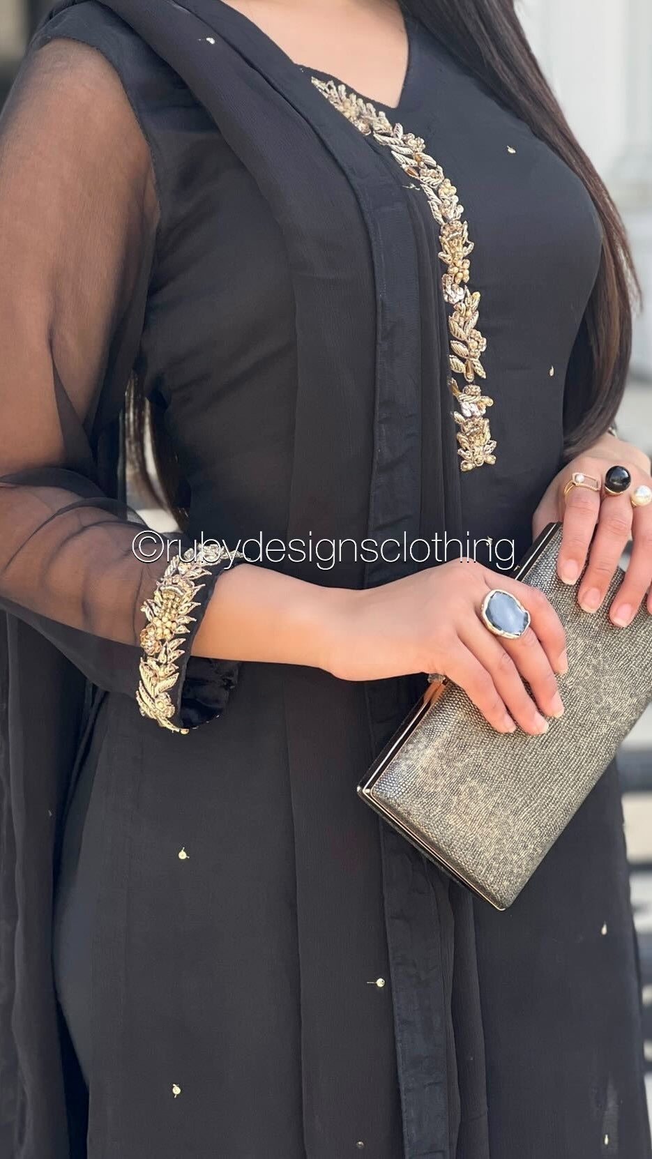 HIRA Black - 3 Piece Black Chiffon Suit with Chiffon Dupatta (8380345680085)