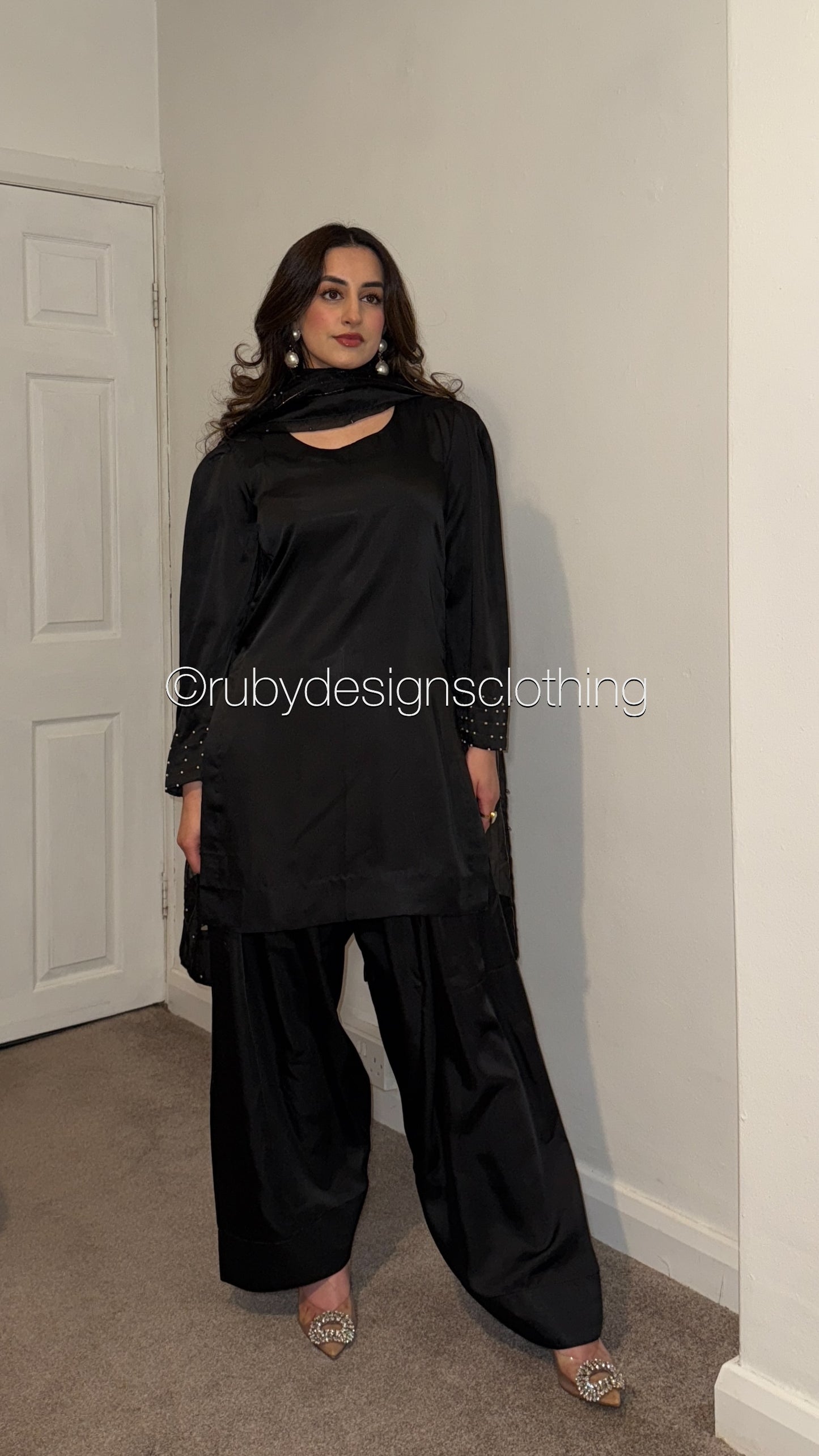 ELAYA Night - 3 Piece Silk Suit with Farshi Shalwar