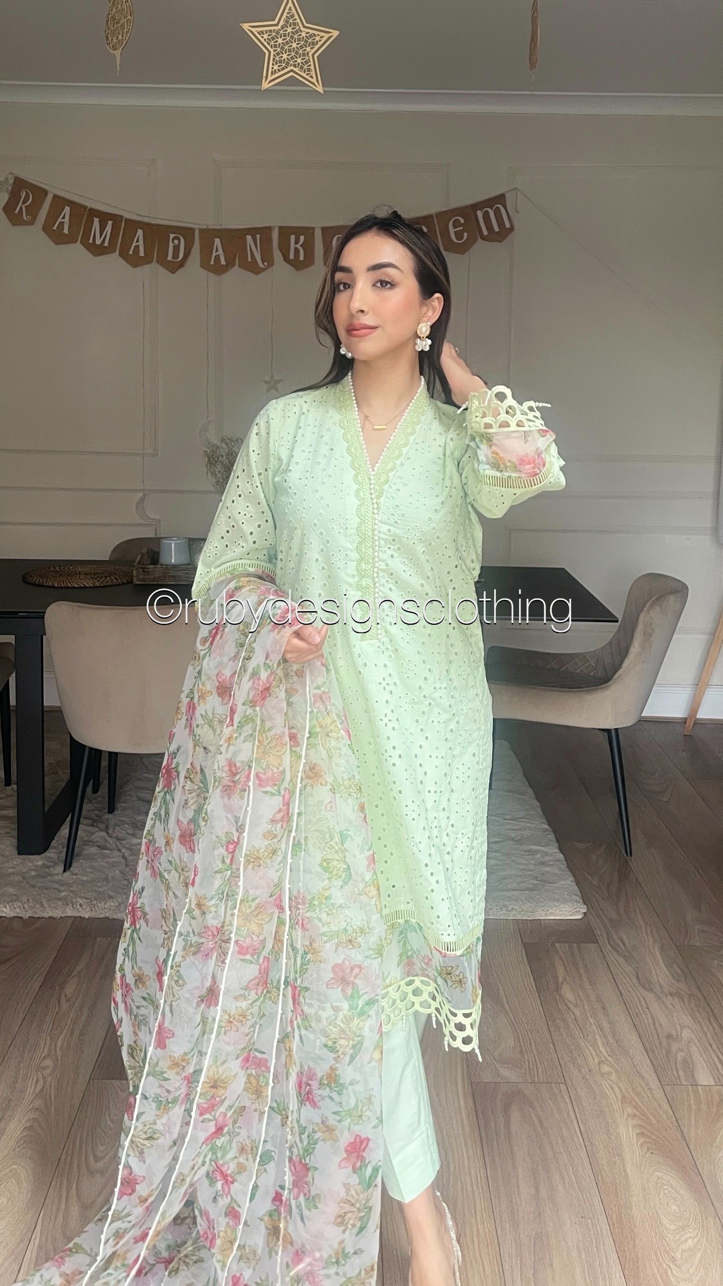 ZOHA - 3 Piece Mint Chikankari Suit with Organza Dupatta (8313783320789)