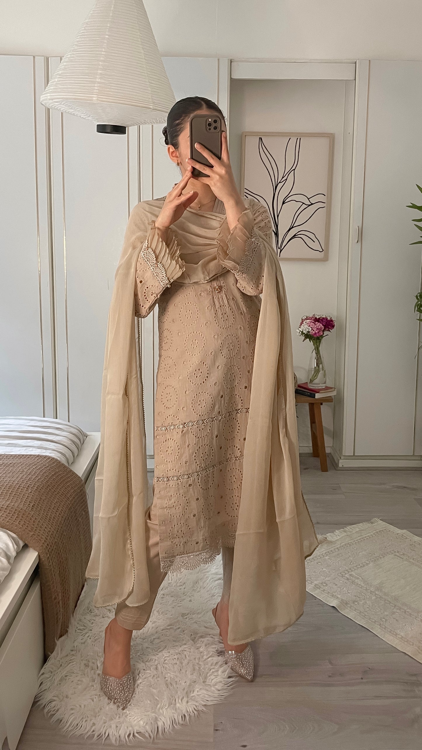 NIDA - 3 Piece Beige/Nude Chikankari Suit with Chiffon Dupatta (8570236141781)