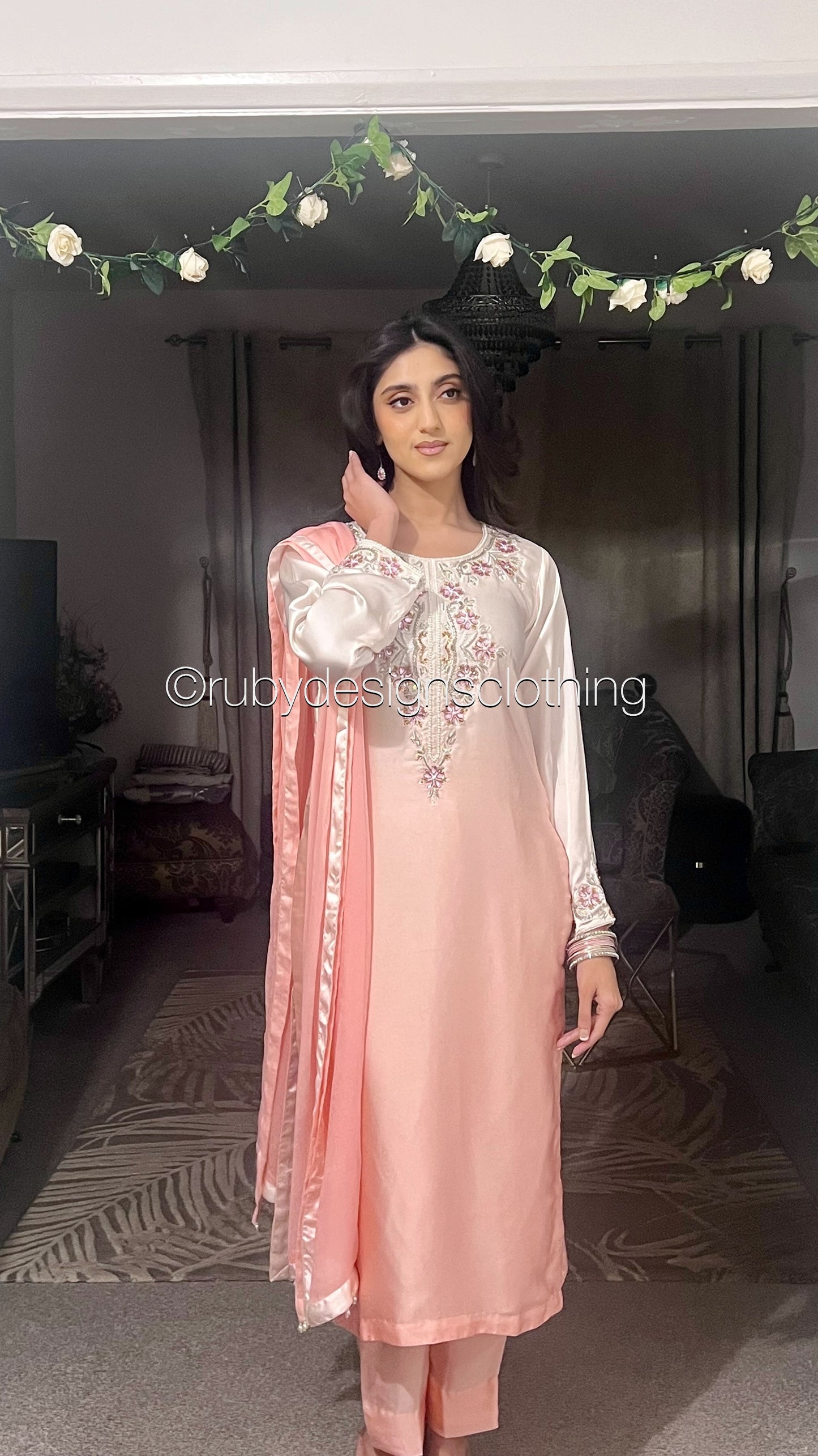 MAJOR DEFECT - RAYNA Blush - 3 Piece Silk Suit with Handwork