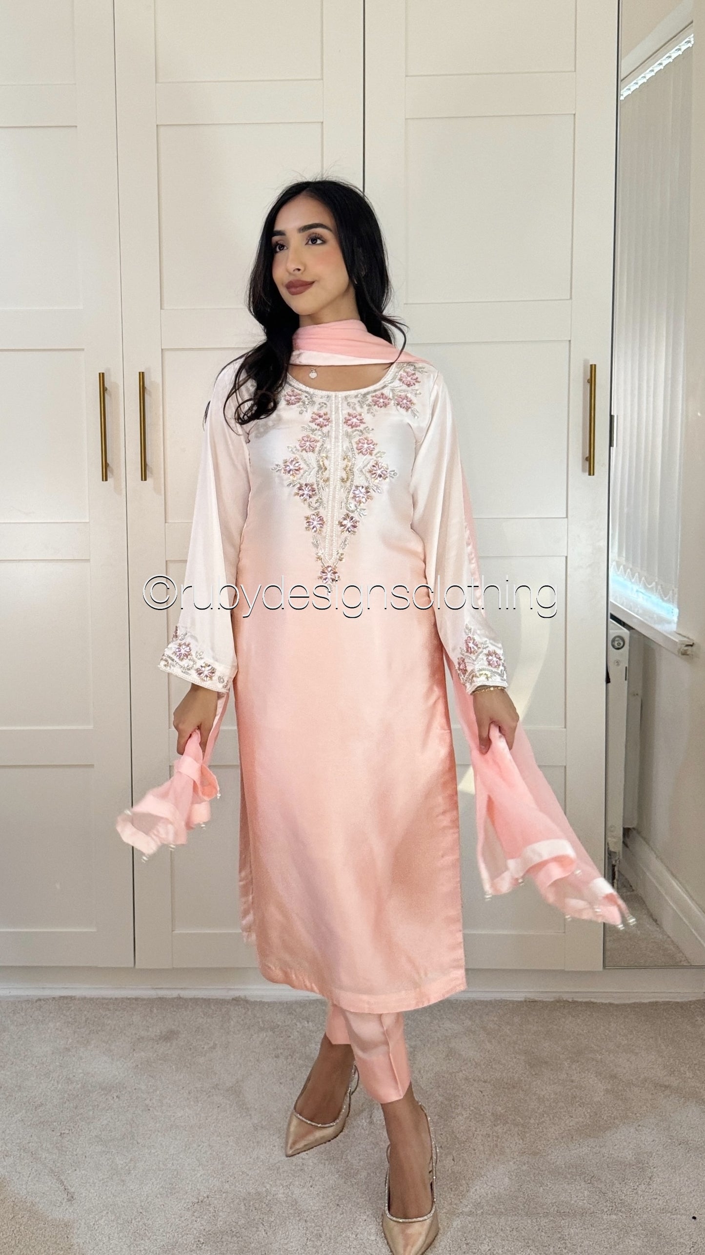 MAJOR DEFECT - RAYNA Blush - 3 Piece Silk Suit with Handwork