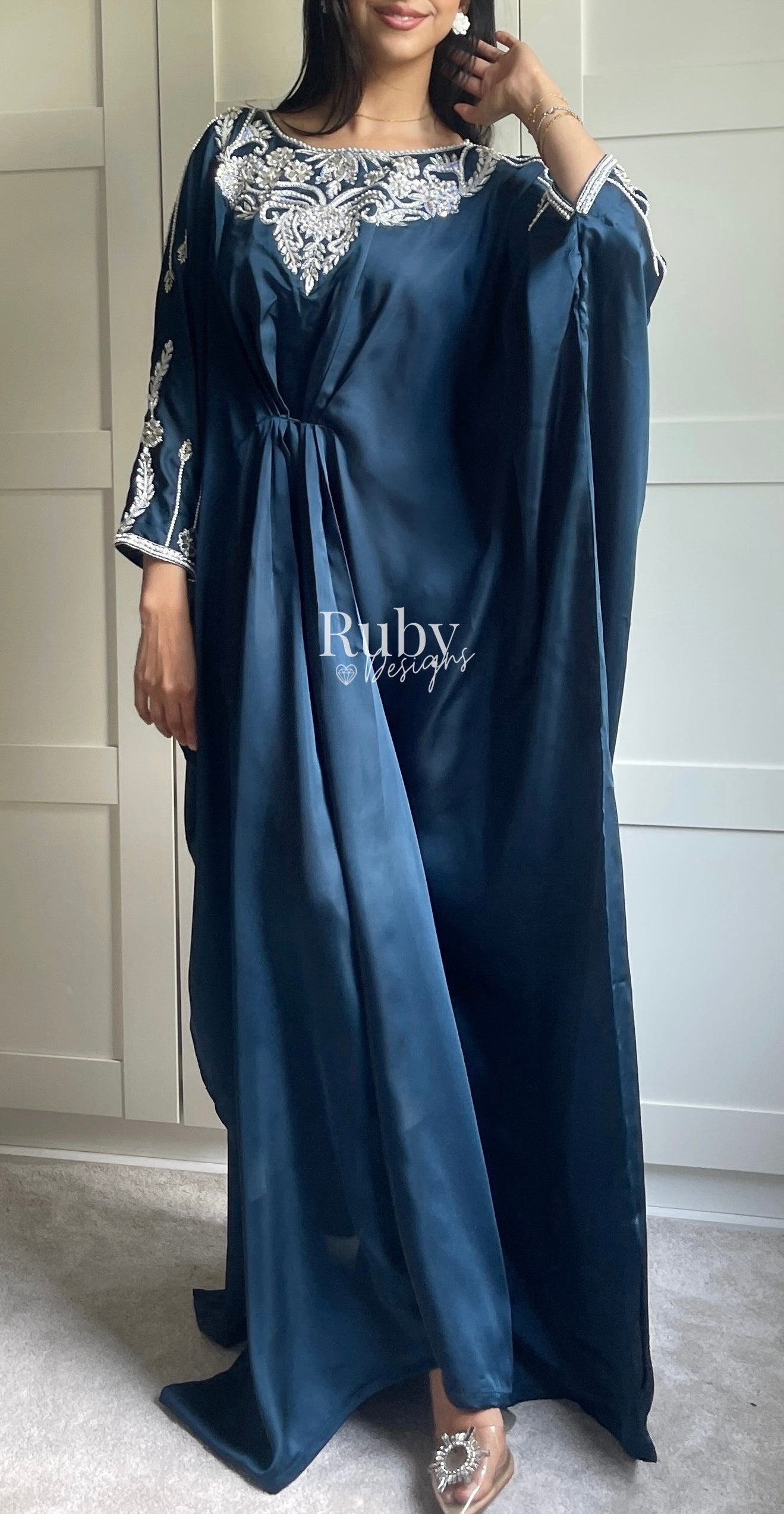 JASMINE - Blue Kaftan with Silver Handwork