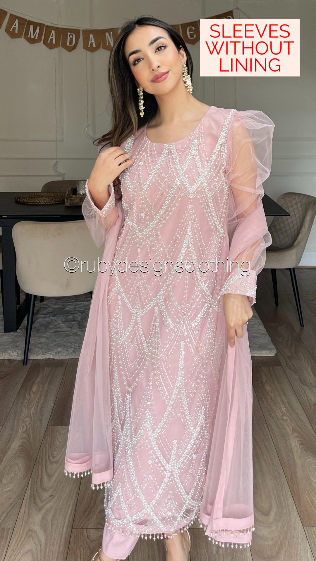 ALANA - 3 Piece Pink Net Suit with Pearl Detailing (8354940879061)