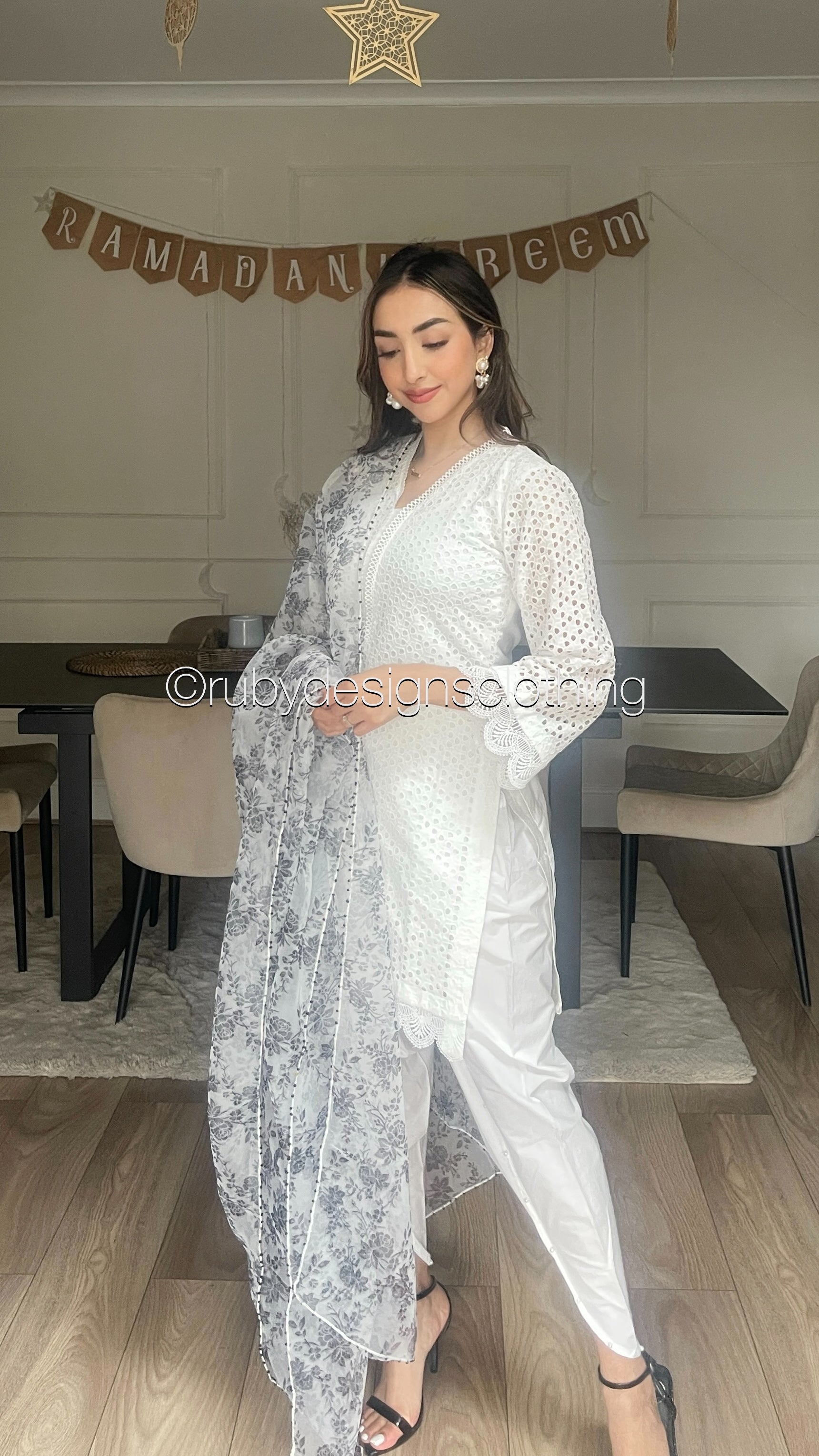 MAHEEN - 3 Piece White Chikankari Suit with Tulip Trouser (8313783124181)