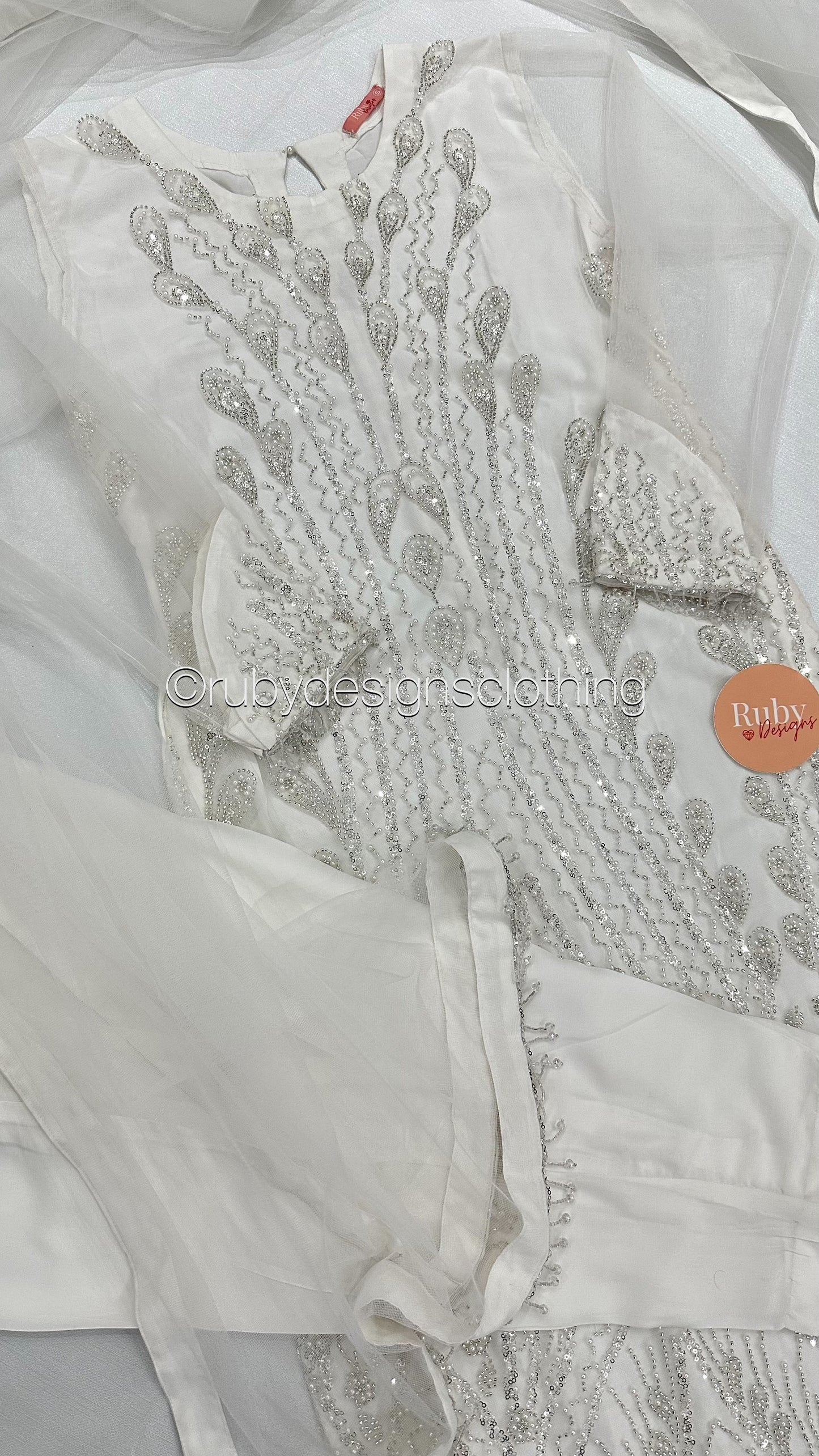 SHIREEN - 3 Piece White Net Suit with Pearl Detailing (8354934227157)