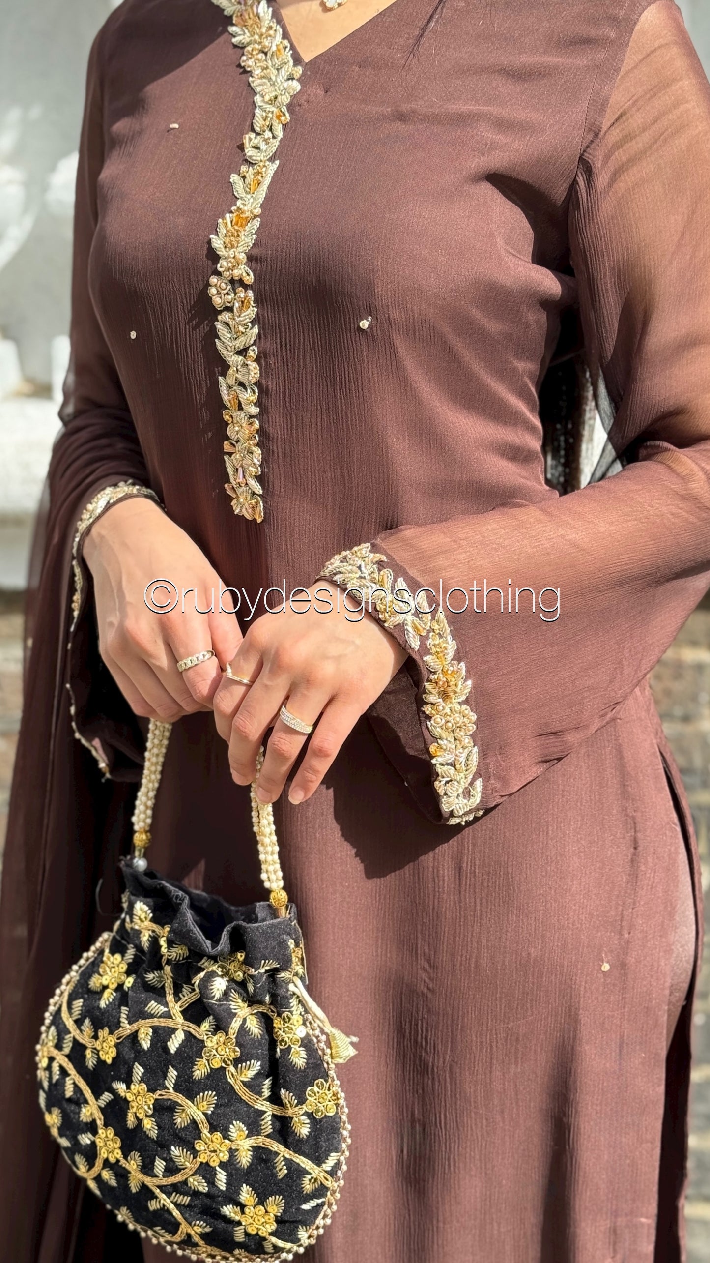 HIRA Brown - 3 Piece Brown Chiffon Suit with Chiffon Dupatta (8380344205525)