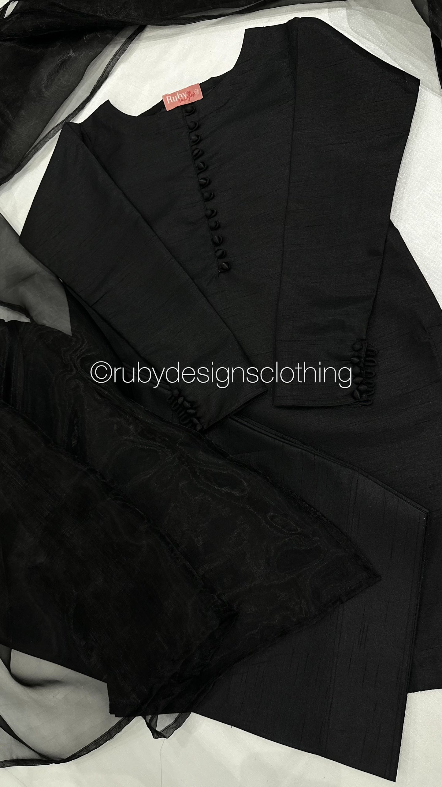 MAIRA Noir - 3 Piece Korean Raw Silk Suit with Farshi Shalwar