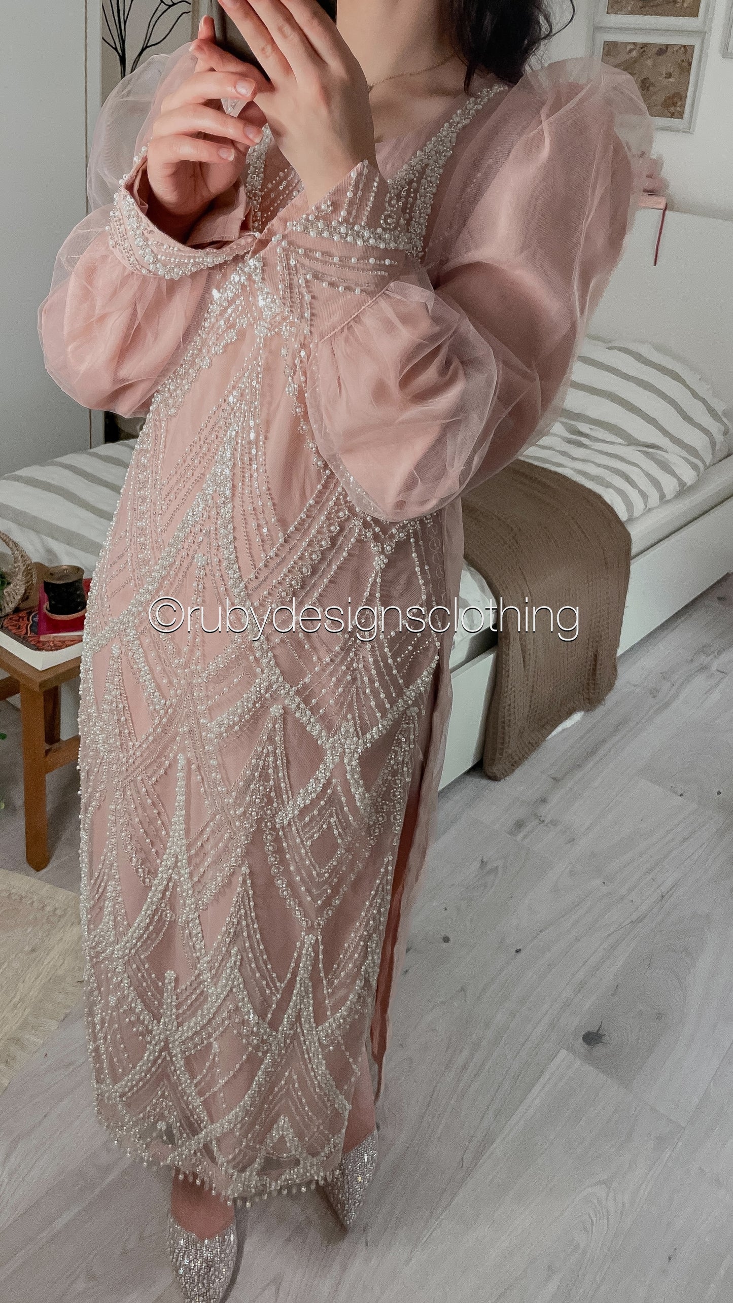 ALANA - 3 Piece Pink Net Suit with Pearl Detailing (8354940879061)