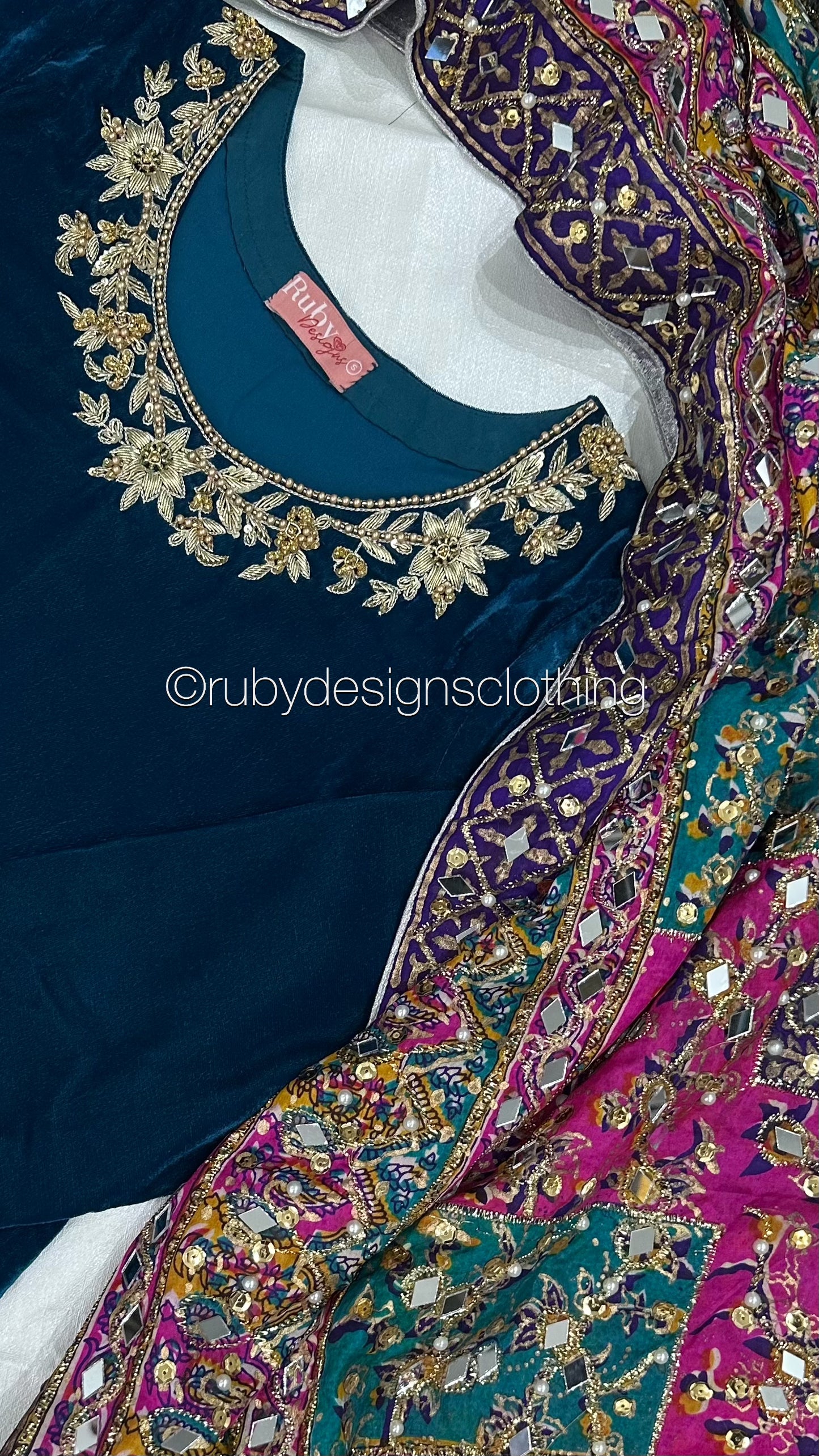 NADIRA - 3 Piece Luxury Velvet Suit with Heavy Mirror Shawl (8250171031765)