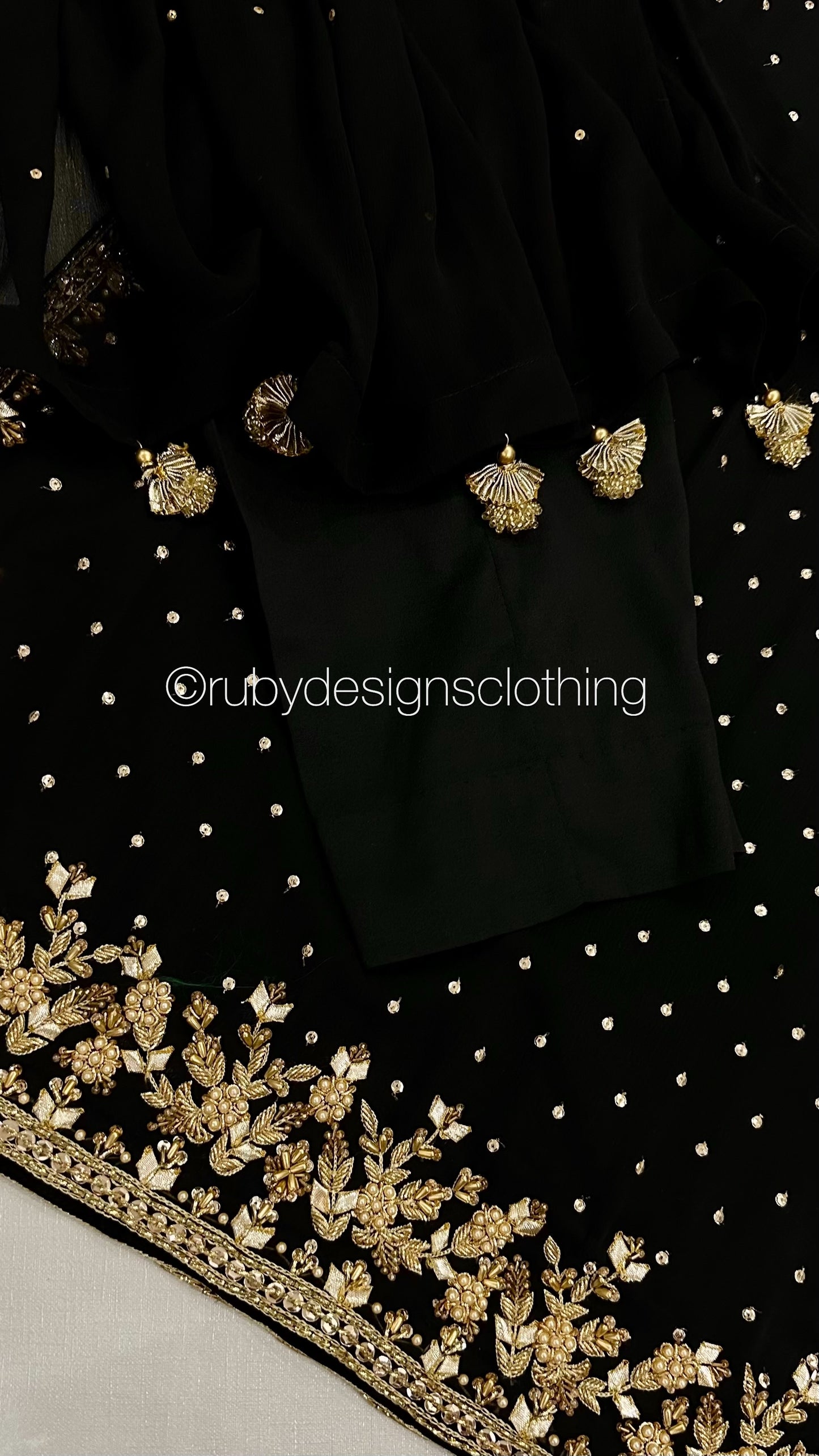 ZAREEN Noir - Luxury 3 Piece Chiffon Suit with Gold Handwork