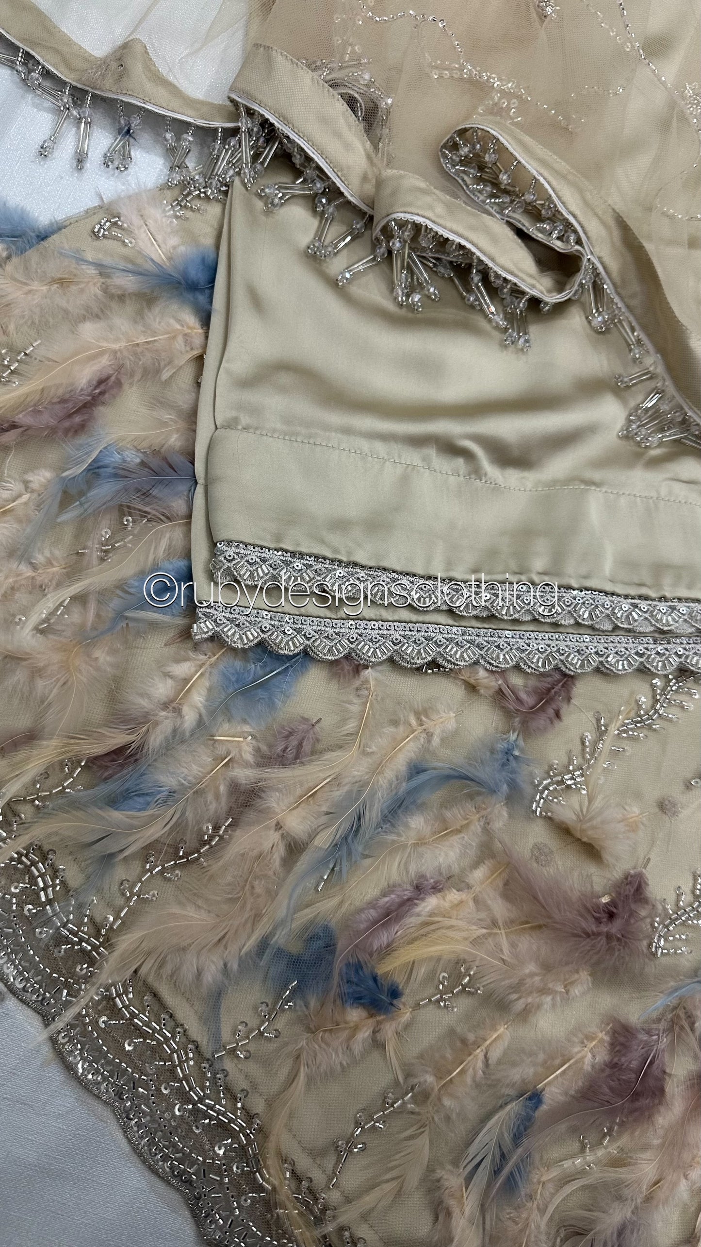 ELARA Pearl - 3 Piece Ivory Net Suit with Heavy Cutdana Work