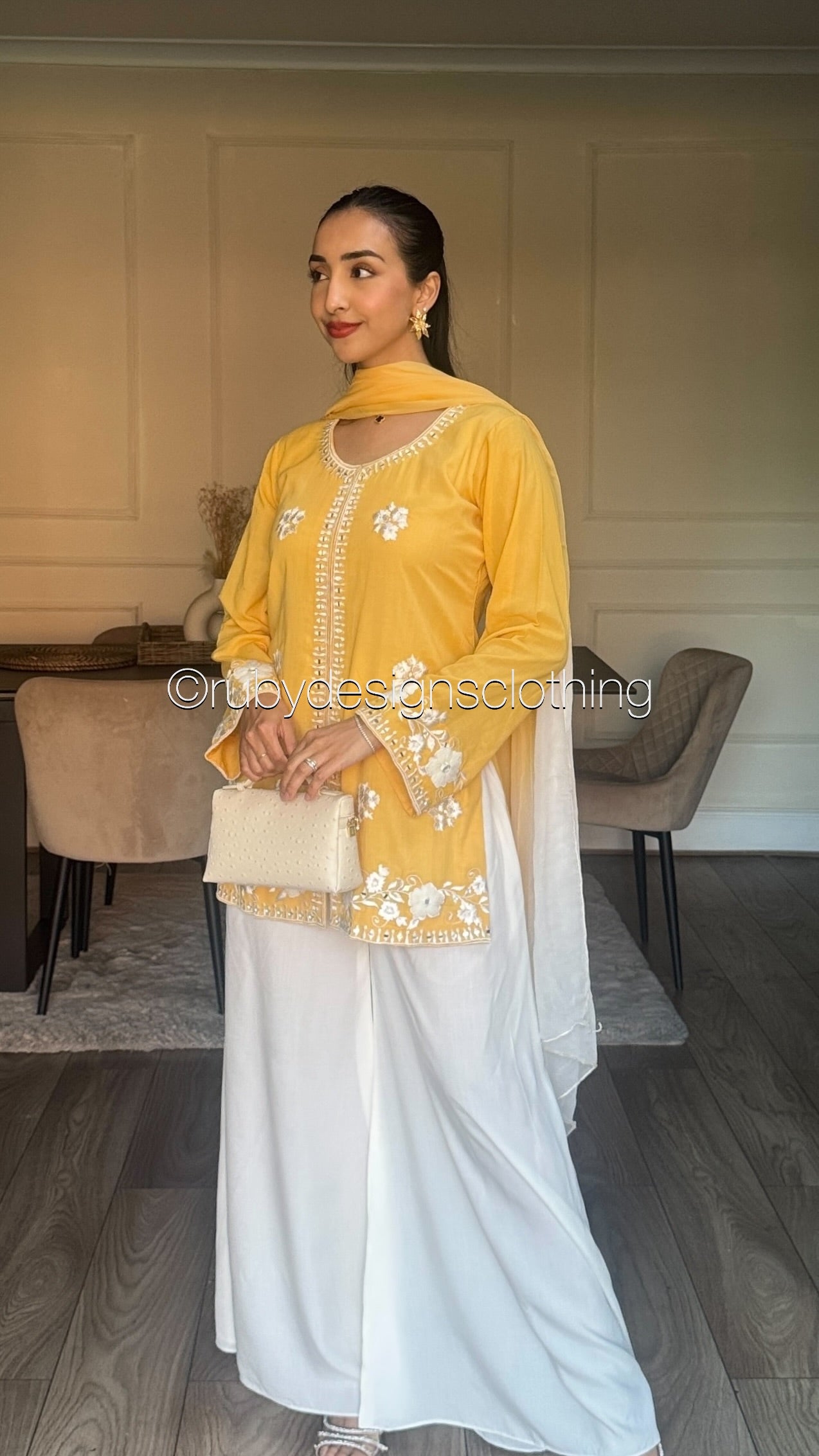 RAYA Mustard - EXCLUSIVE 3 Piece Swiss Lawn Suit with Flowy Wide-Leg Pants