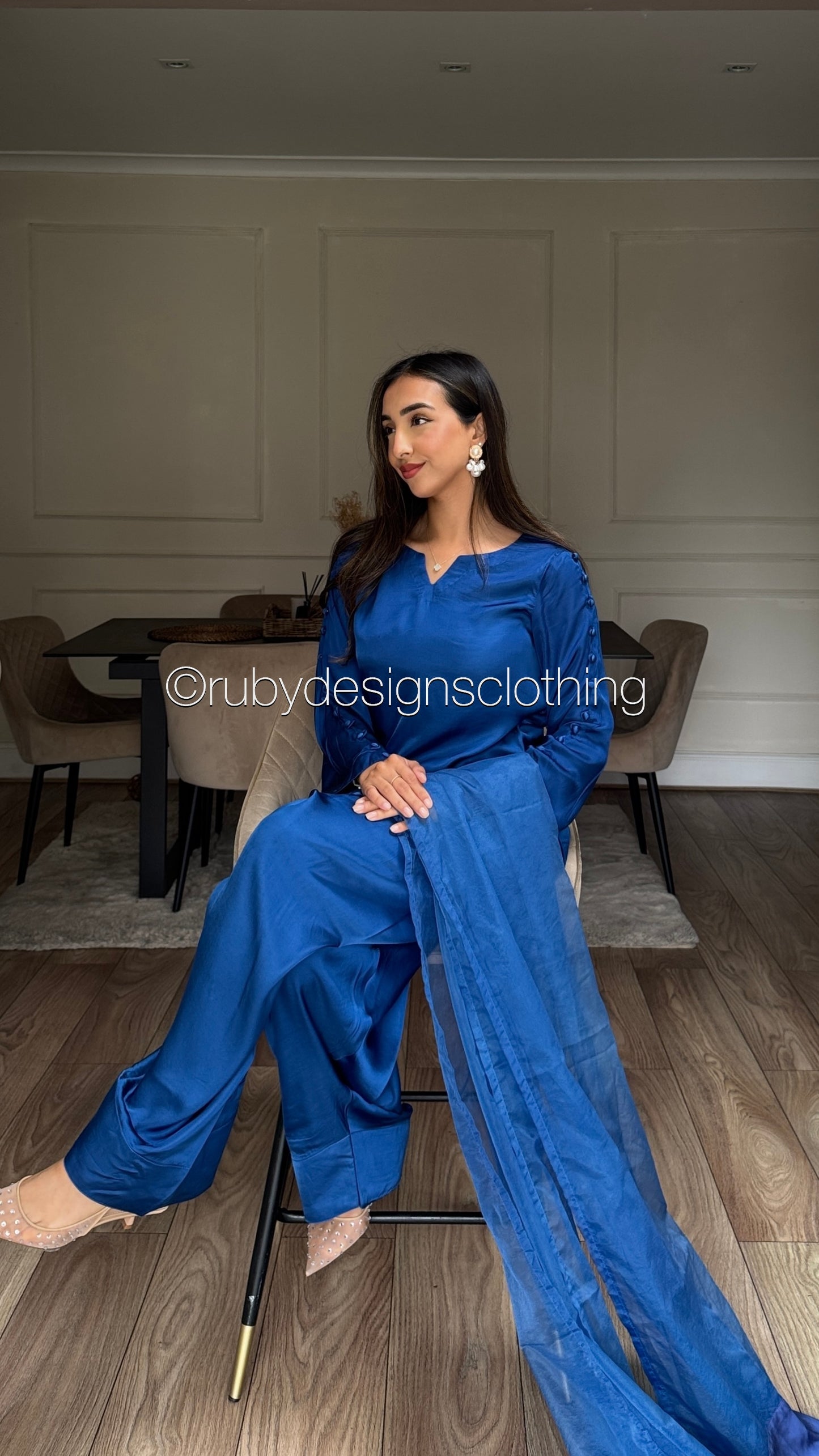 ZIMAL Azure - Exclusive 3 Piece Silk Suit with Farshi Shalwar