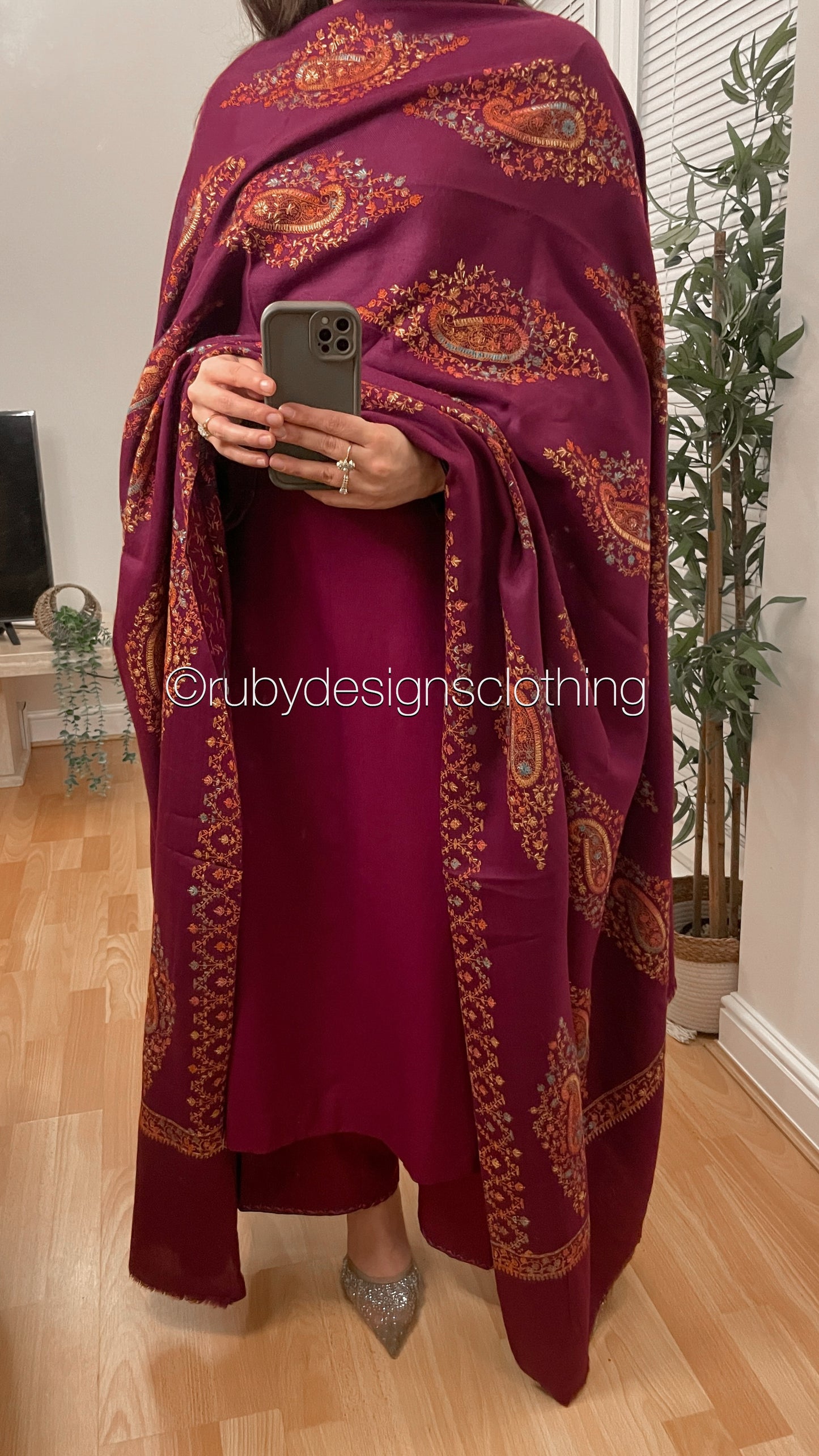 SOHA - 3 Piece Magenta Marina Suit with Embroidered Pashmina Shawl