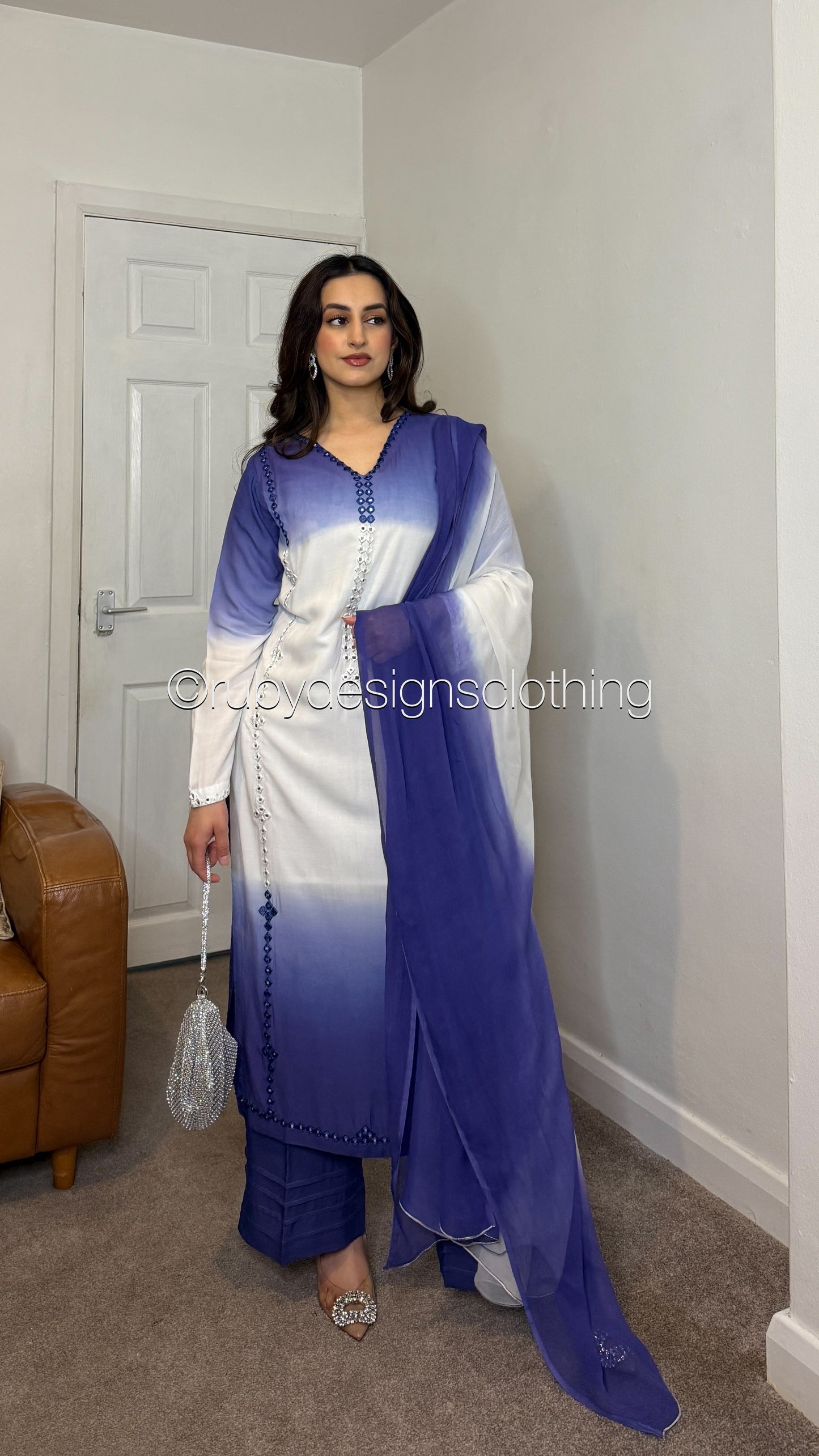 ARZOO Sky - 3 Piece Ombre Linen Suit with Chiffon Dupatta