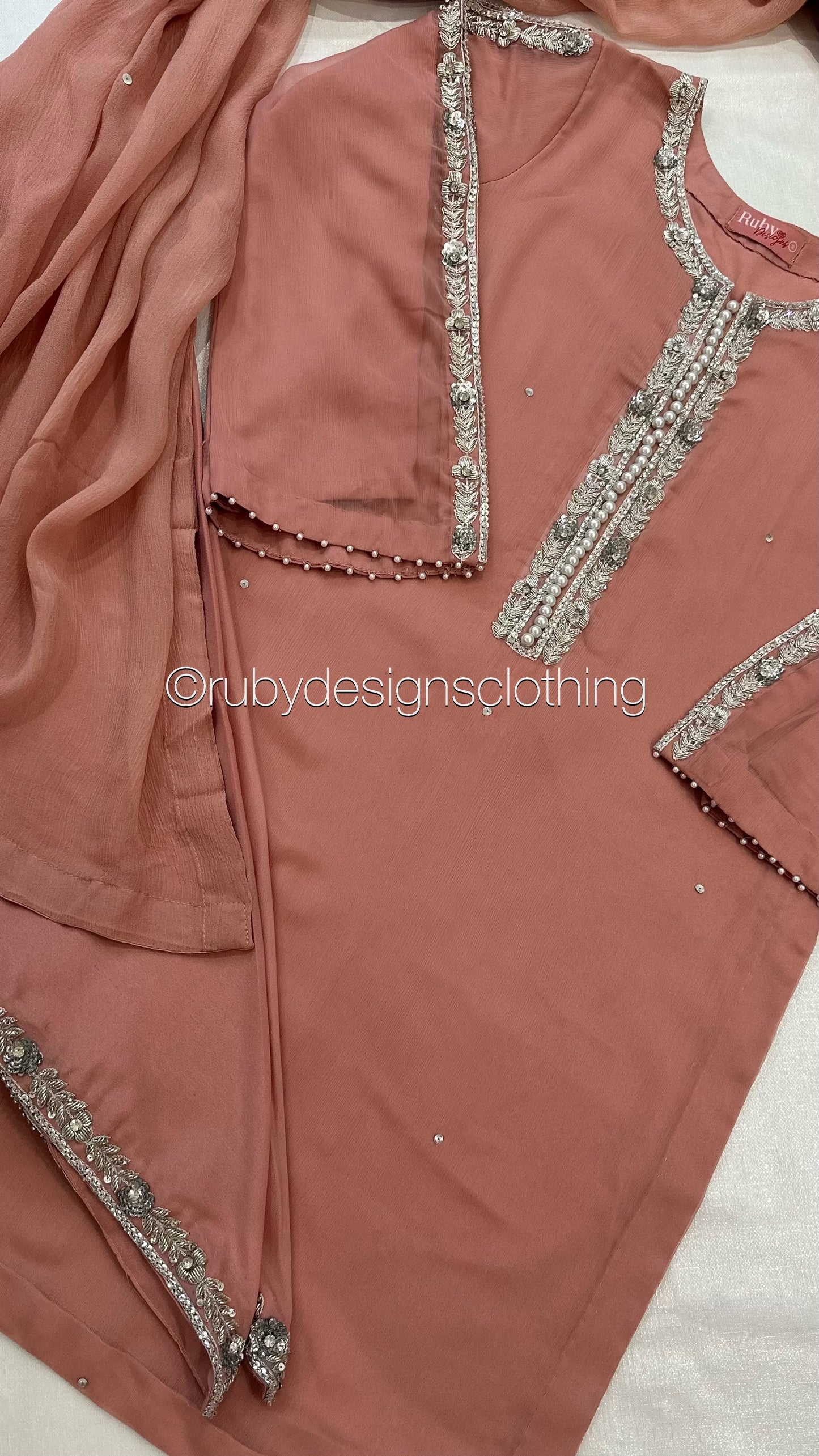 ASMA Rose - 3 Piece Chiffon Suit with Tulip Trousers