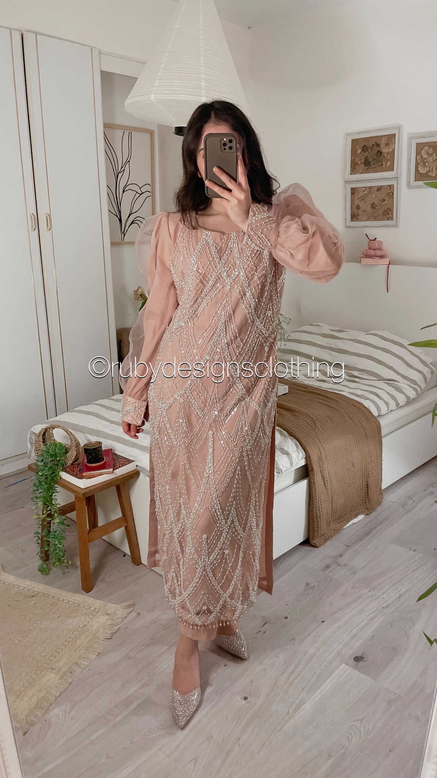 ALANA - 3 Piece Pink Net Suit with Pearl Detailing (8354940879061)