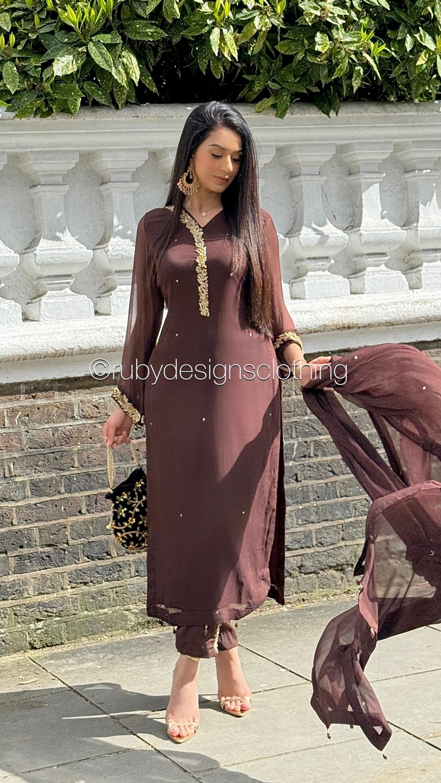 HIRA Brown - 3 Piece Brown Chiffon Suit with Chiffon Dupatta (8380344205525)