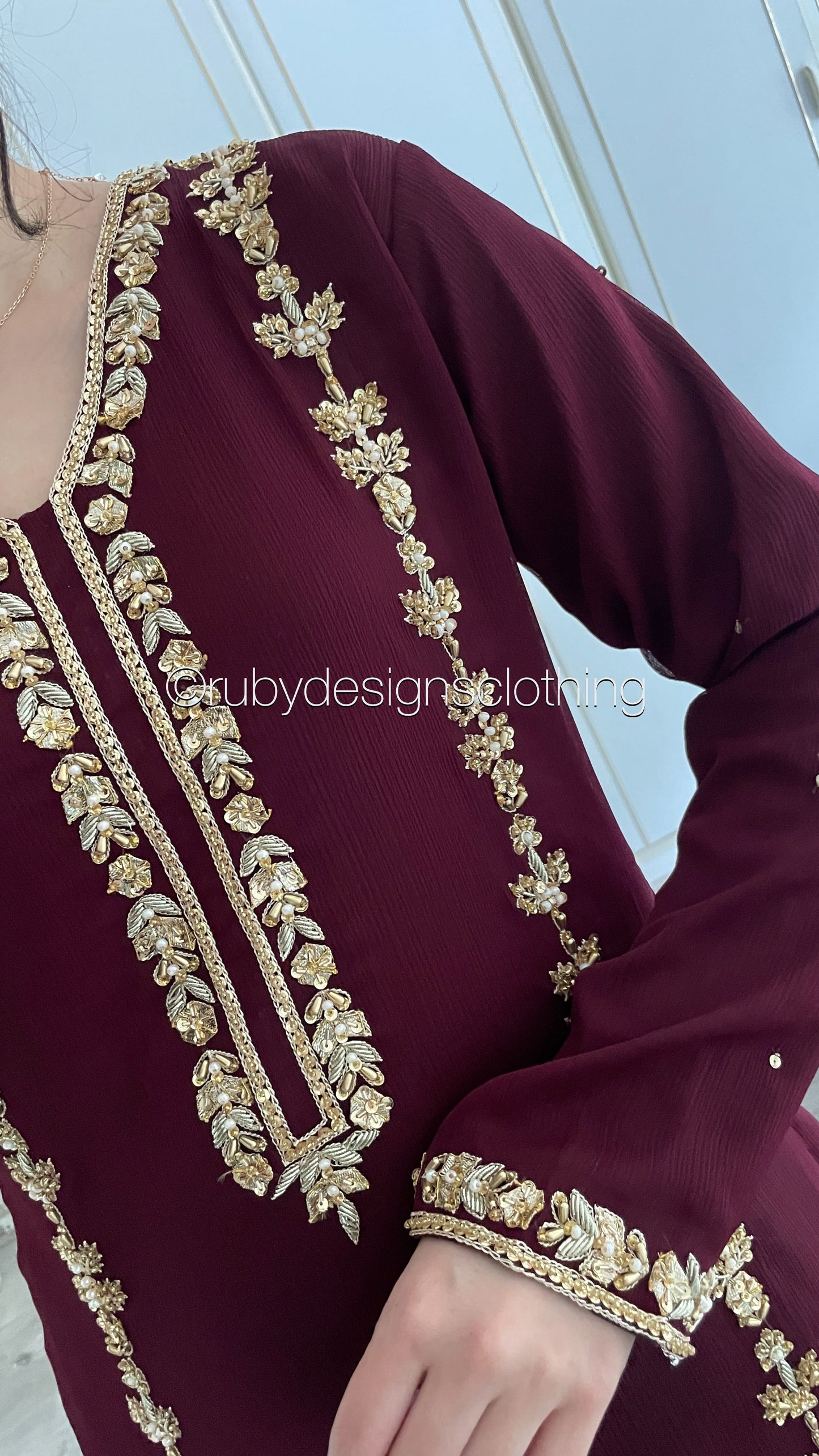 SADAF Burgundy - 3 Piece Burgundy Chiffon Suit with Gota Work (8532772487381)