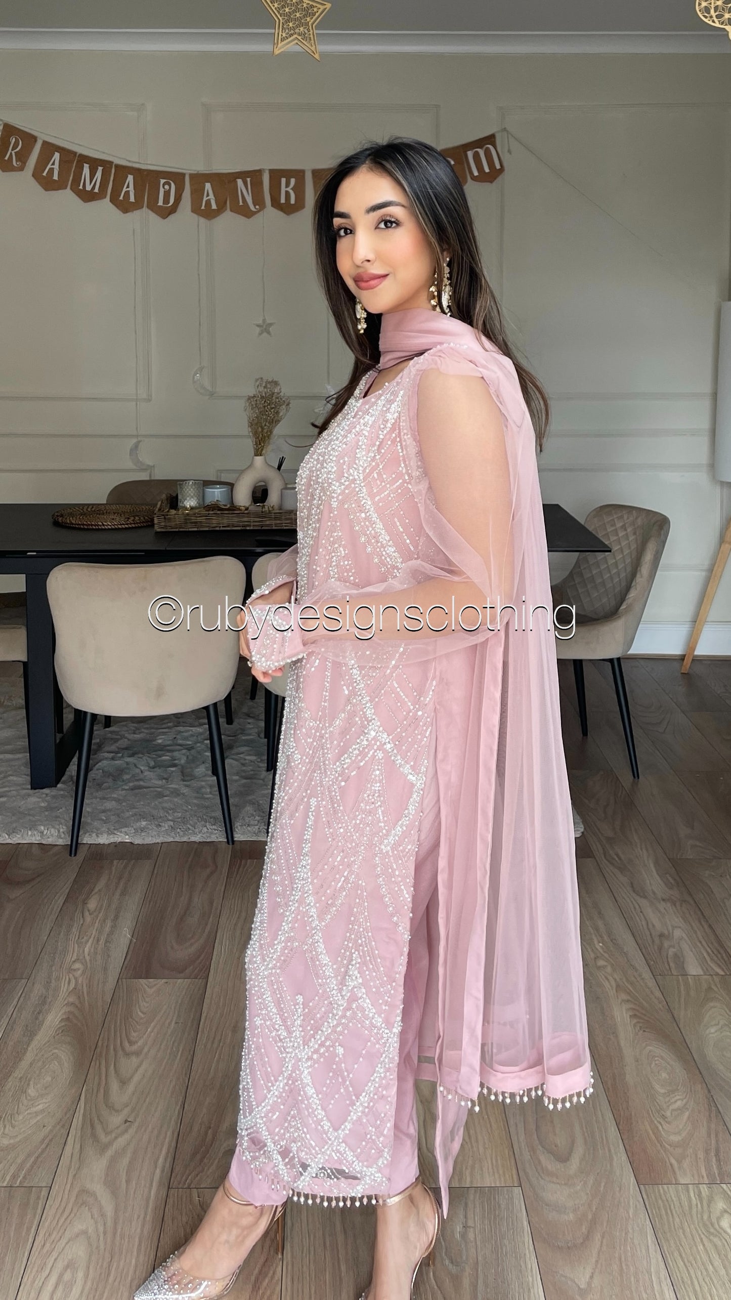 ALANA - 3 Piece Pink Net Suit with Pearl Detailing (8354940879061)