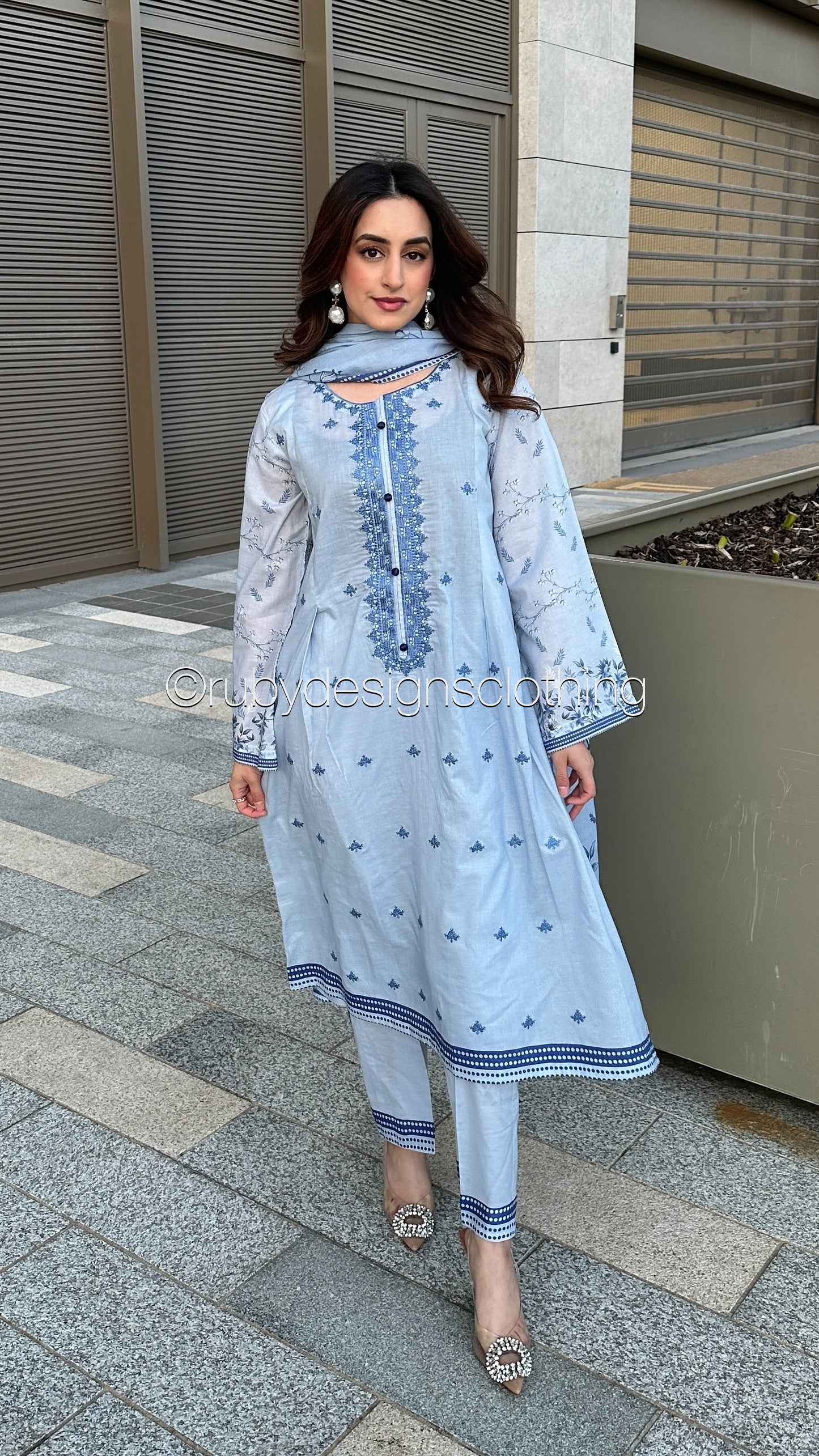HALIMA - 3 Piece Blue Lawn Suit with Lawn Dupatta (8583541653717)