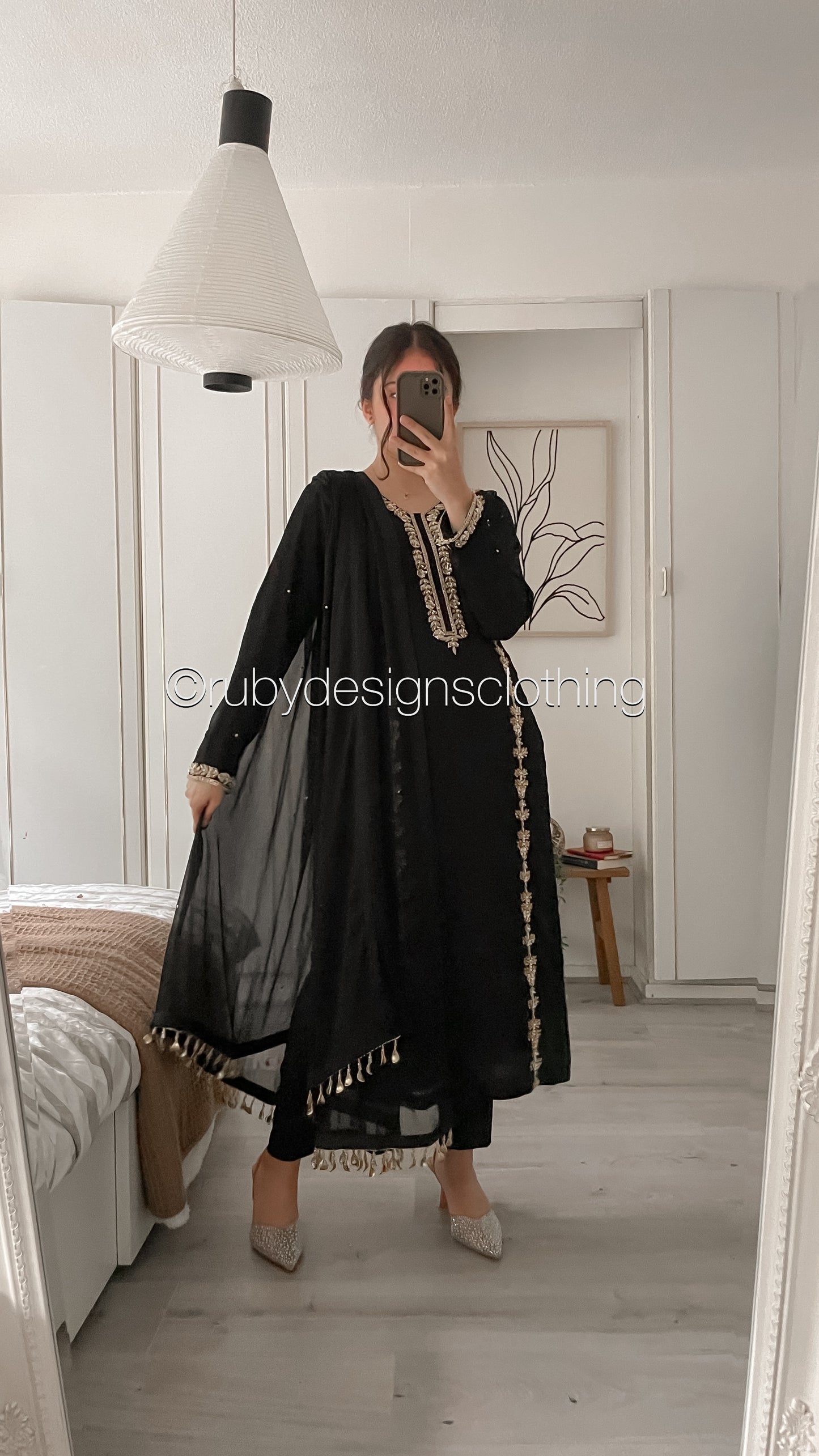 SADAF Black - 3 Piece Black Chiffon Suit with Gota Work (8532769276117)