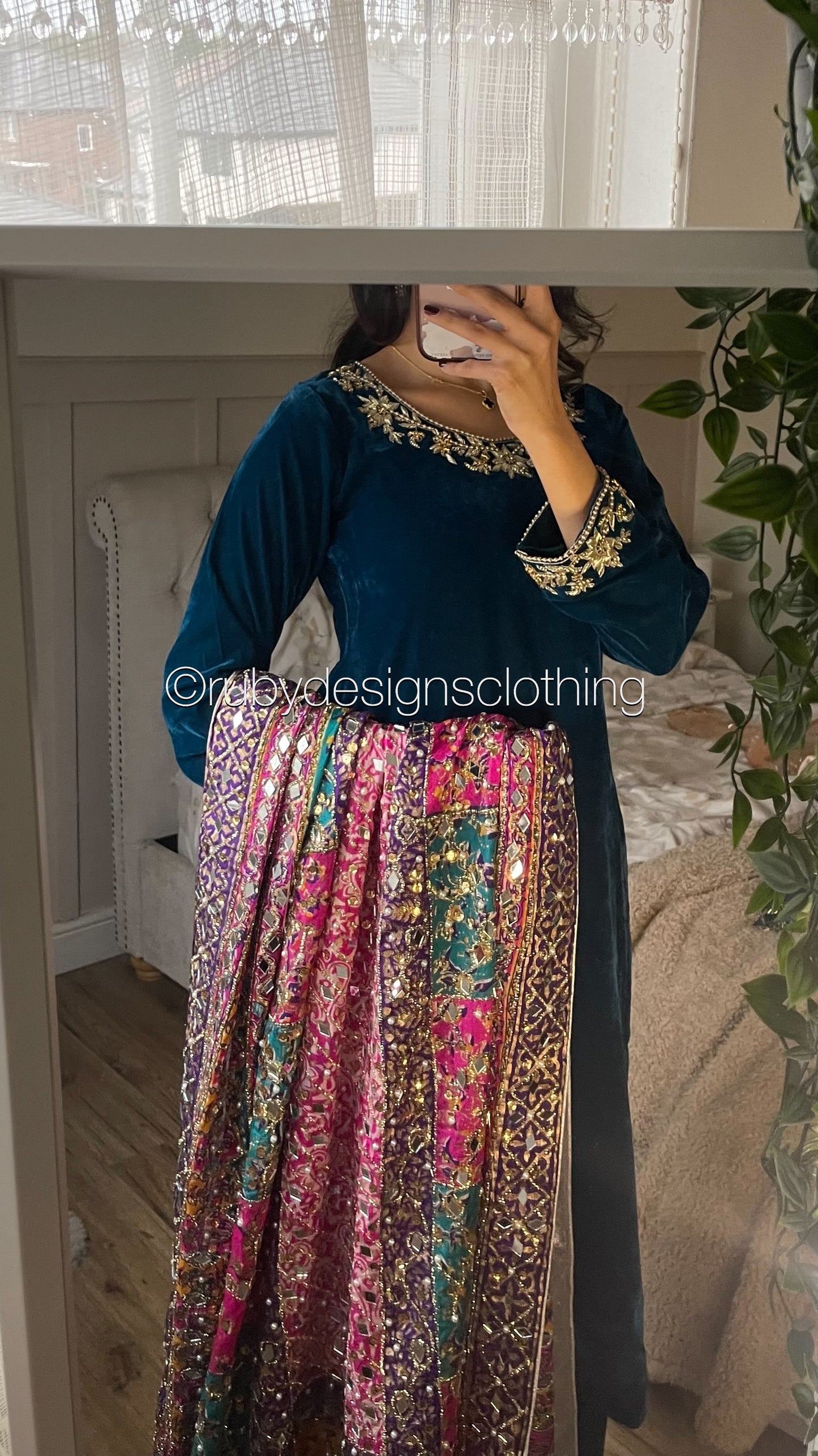 NADIRA - 3 Piece Luxury Velvet Suit with Heavy Mirror Shawl (8250171031765)