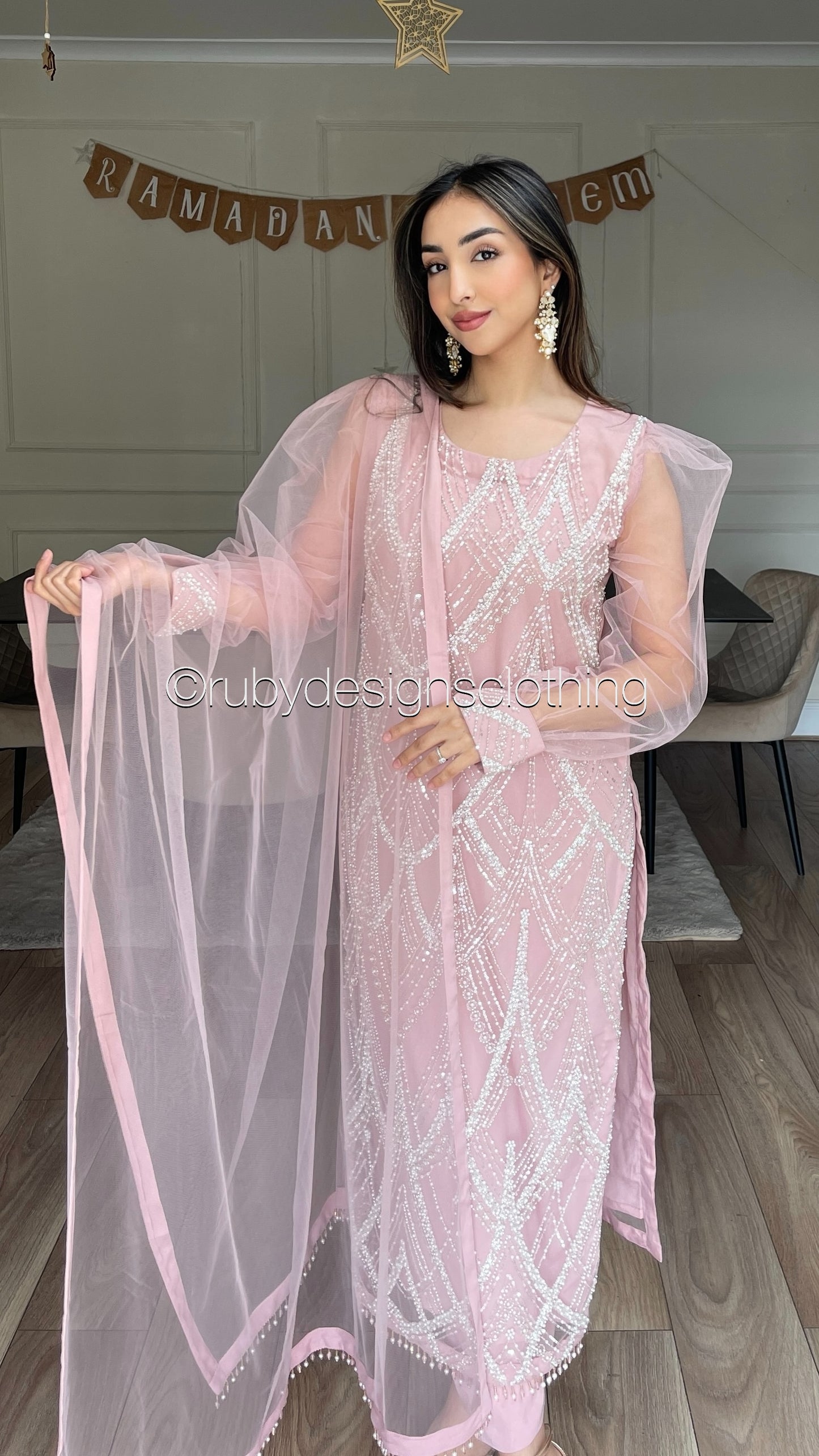 ALANA - 3 Piece Pink Net Suit with Pearl Detailing (8354940879061)