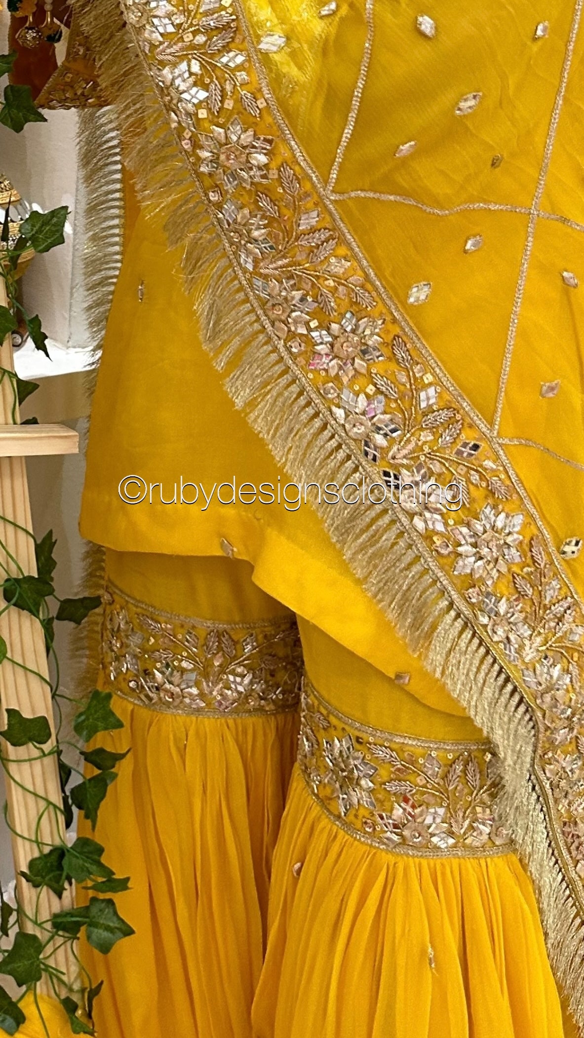PRE- ORDER NAIMA - 3 Piece Mustard Chiffon Gharara with Handwork (8696400216277)