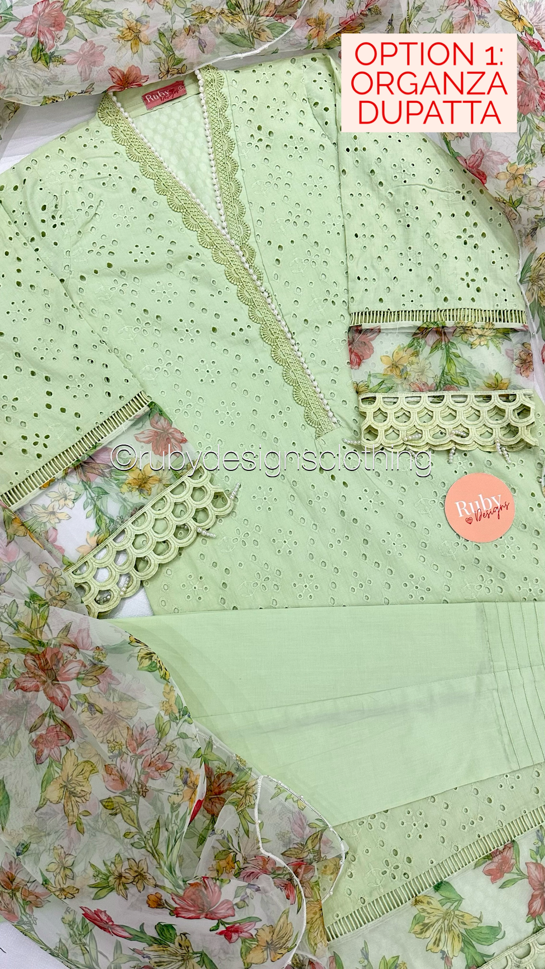 ZOHA - 3 Piece Mint Chikankari Suit with Organza Dupatta (8313783320789)
