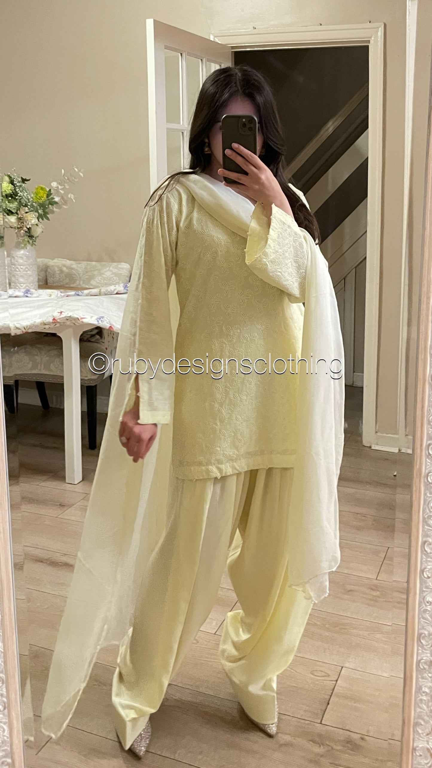 Butter Yellow - 3 Piece Chikankari Suit with Farshi Shalwar