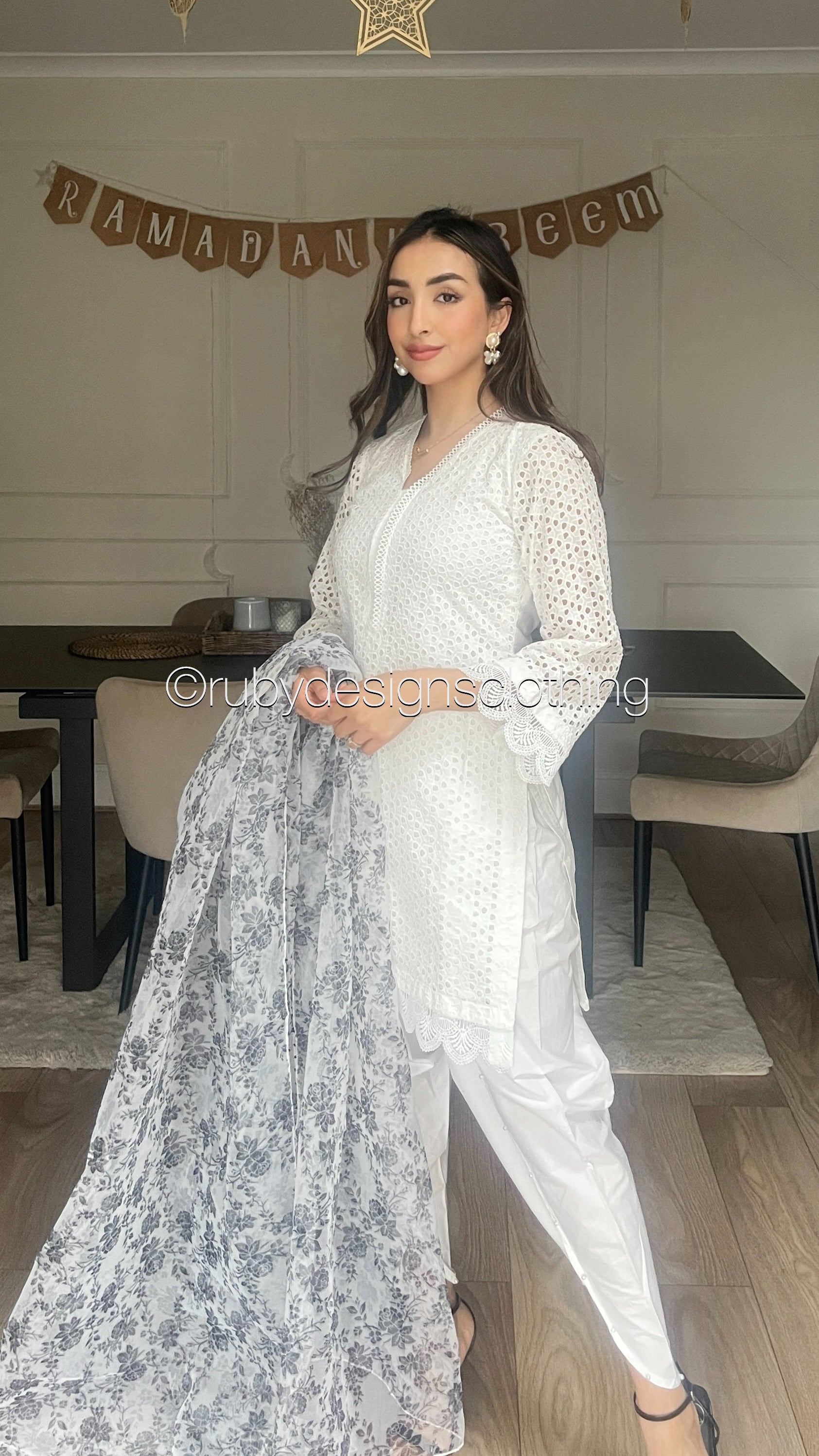 MAHEEN - 3 Piece White Chikankari Suit with Tulip Trouser (8313783124181)