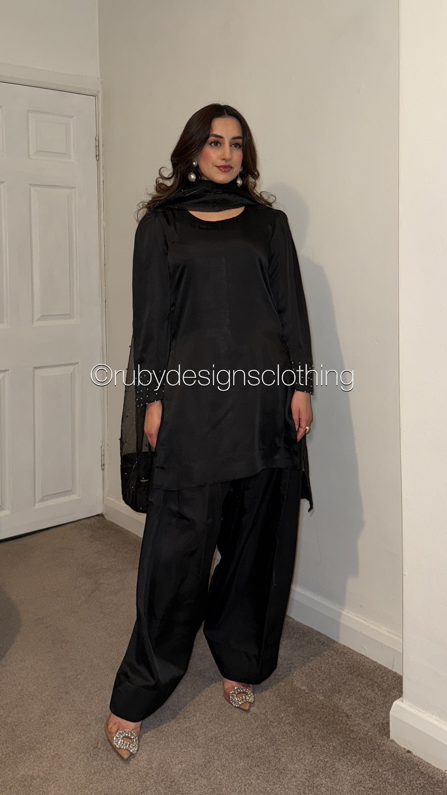 ELAYA Night - 3 Piece Silk Suit with Farshi Shalwar