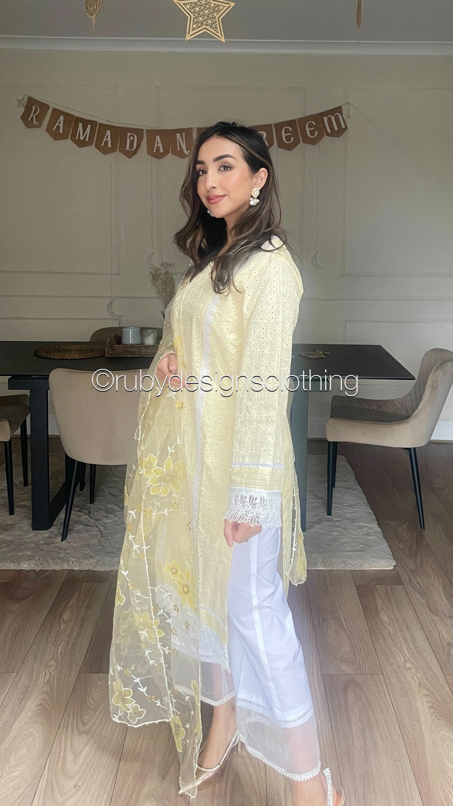 AIMAN - 3 Piece Pale Yellow Chikankari Suit with Organza Dupatta (8313783550165)