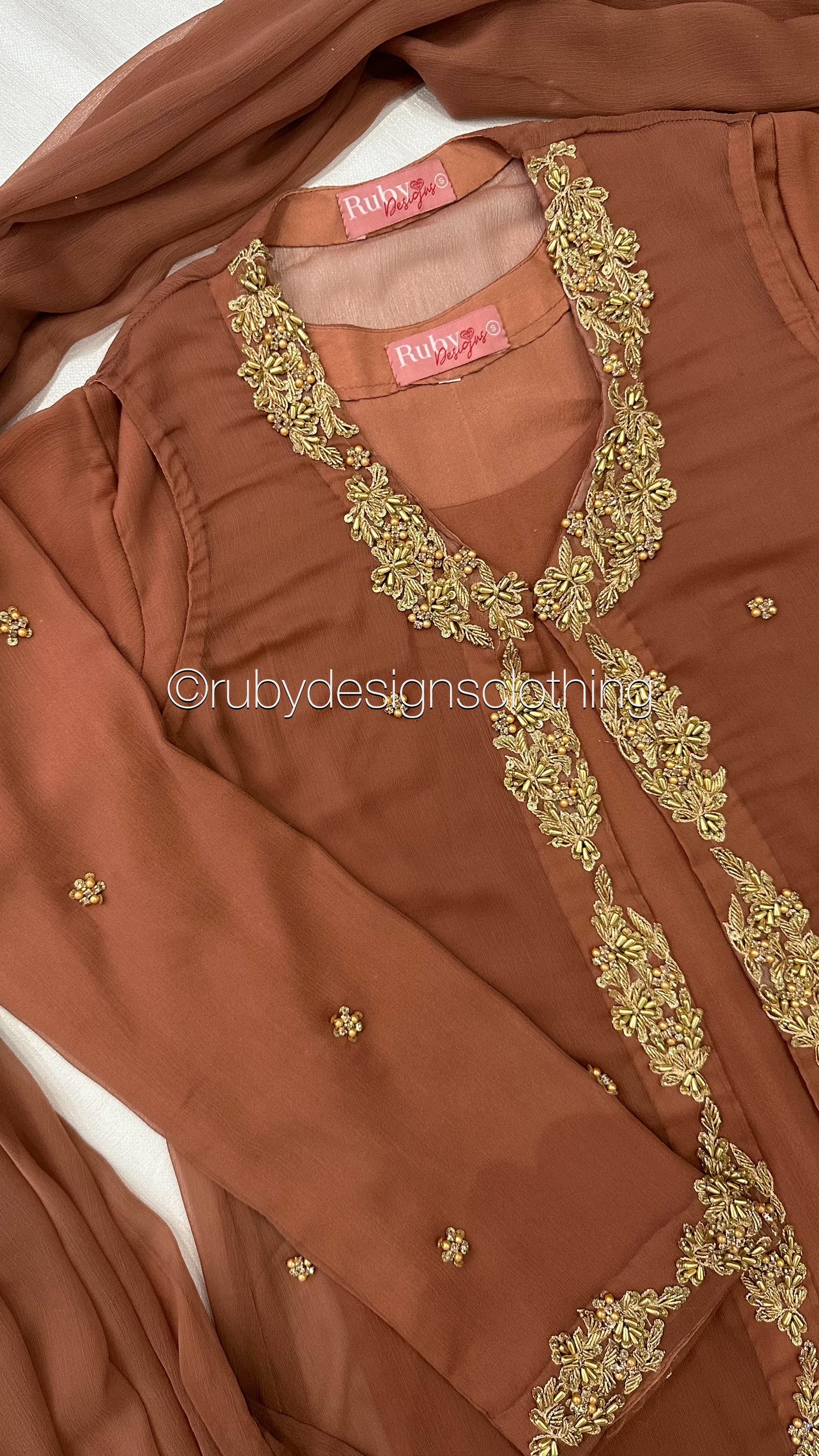 SORAYA - 4 Piece Chiffon Suit with Jacket and Gold Handwork