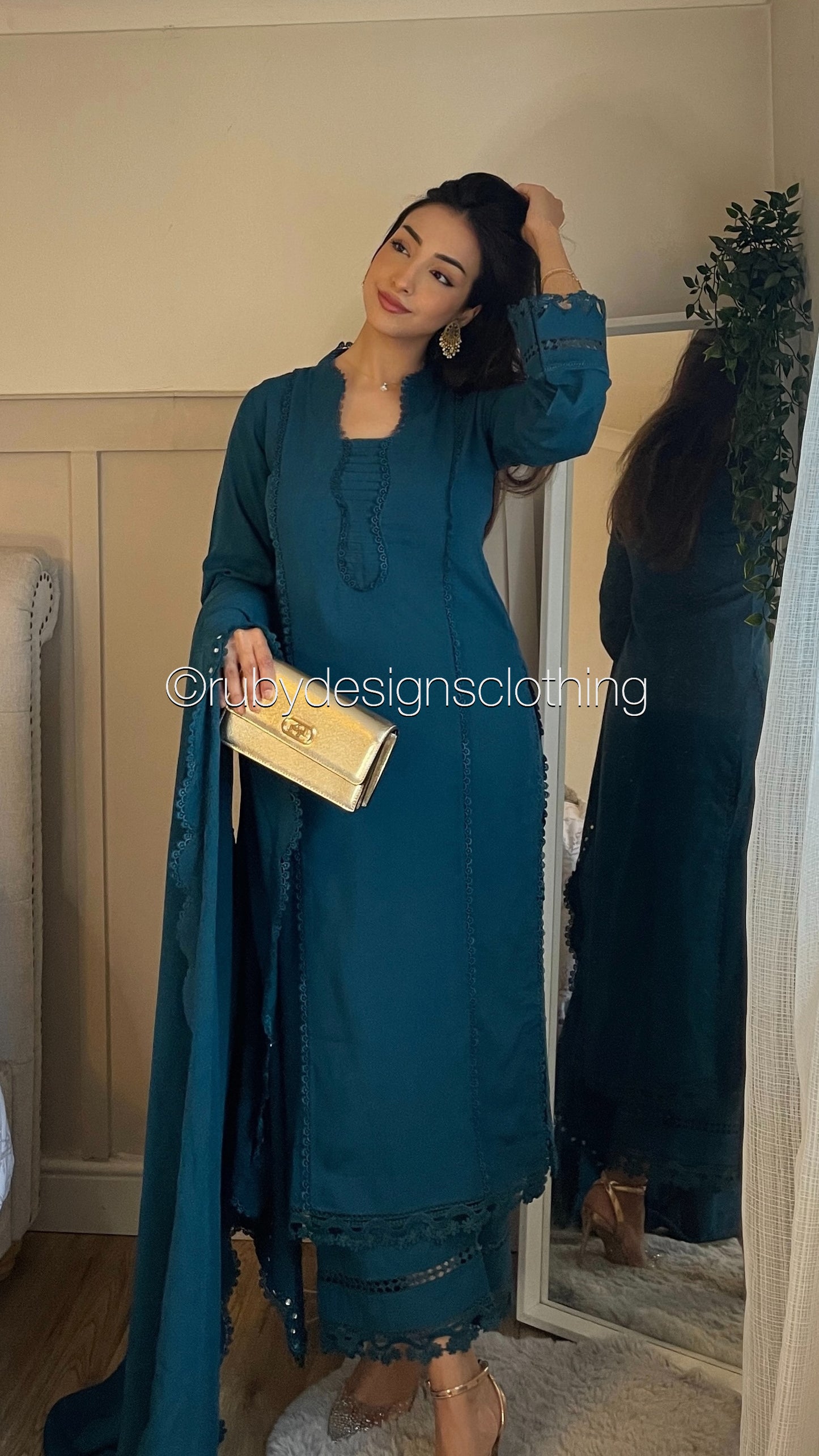 SAHAR - 3 Piece Teal Linen Suit with Shawl (8219888779477)