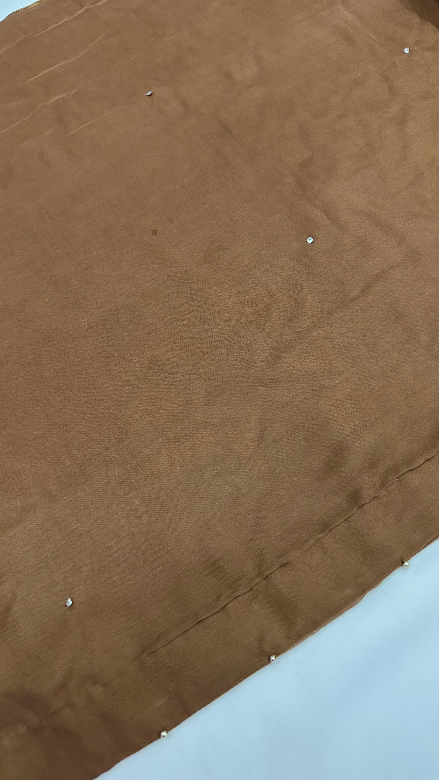 MINOR DEFECT - HAYA Caramel - 3 Piece Chiffon Suit with Hand Embellished Neckline