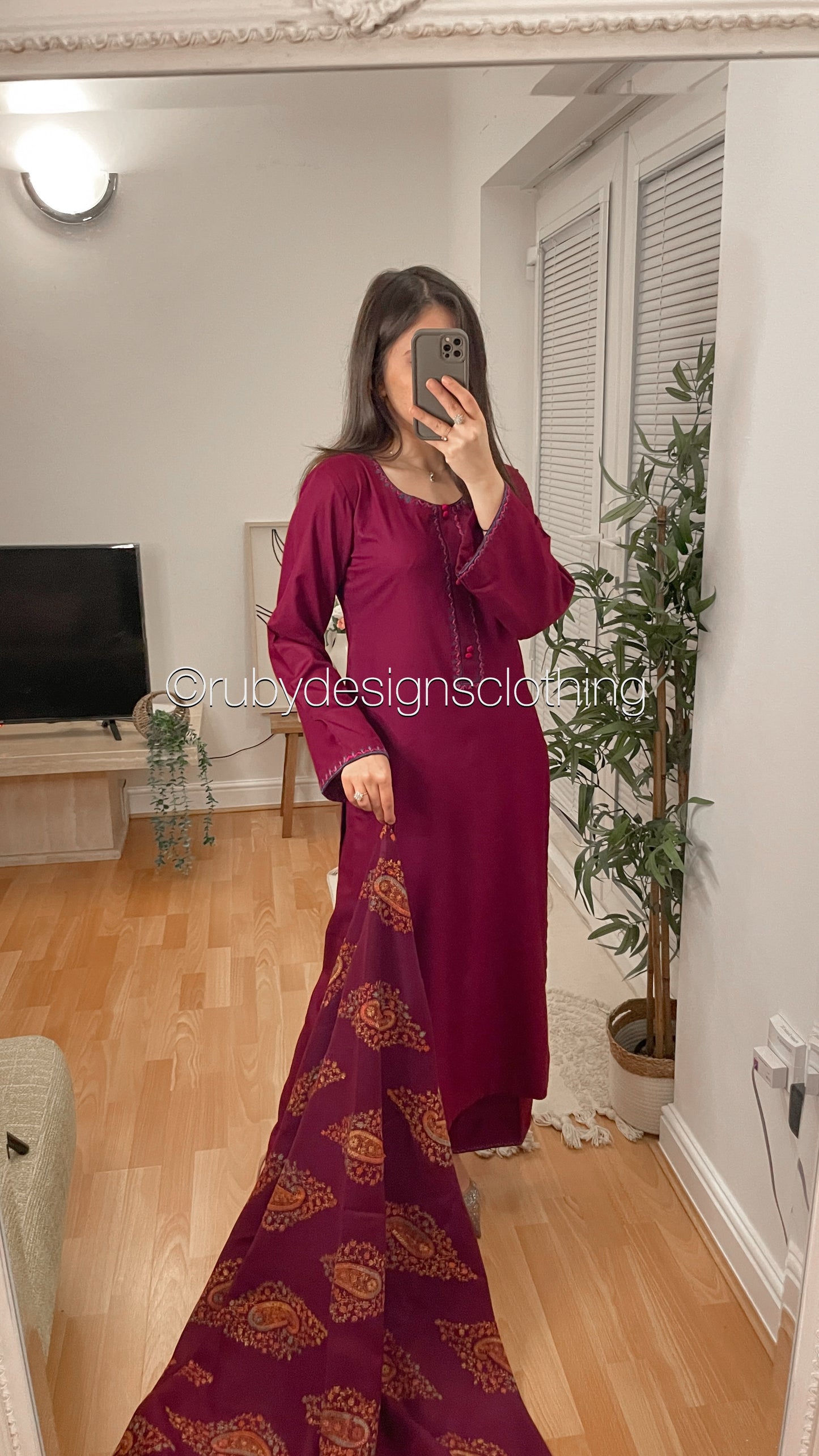SOHA - 3 Piece Magenta Marina Suit with Embroidered Pashmina Shawl