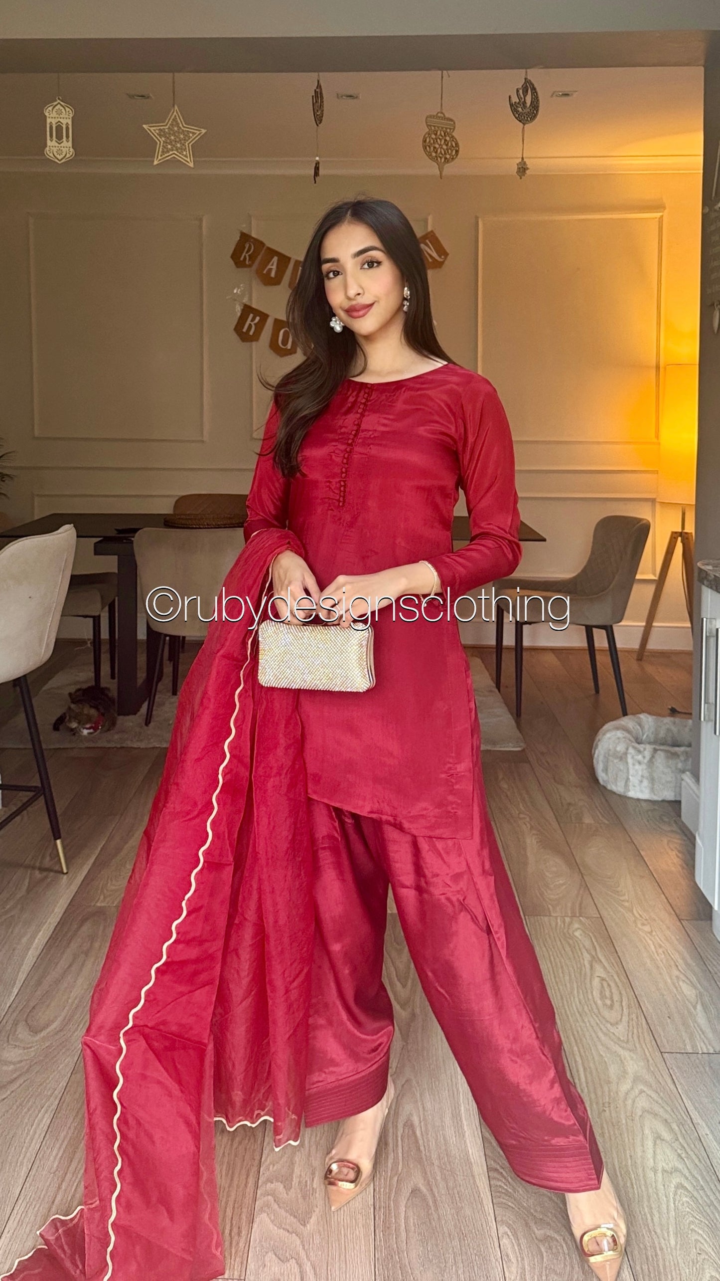 RIMA Scarlett - 3 Piece Russian Silk Suit with Farshi Shalwar