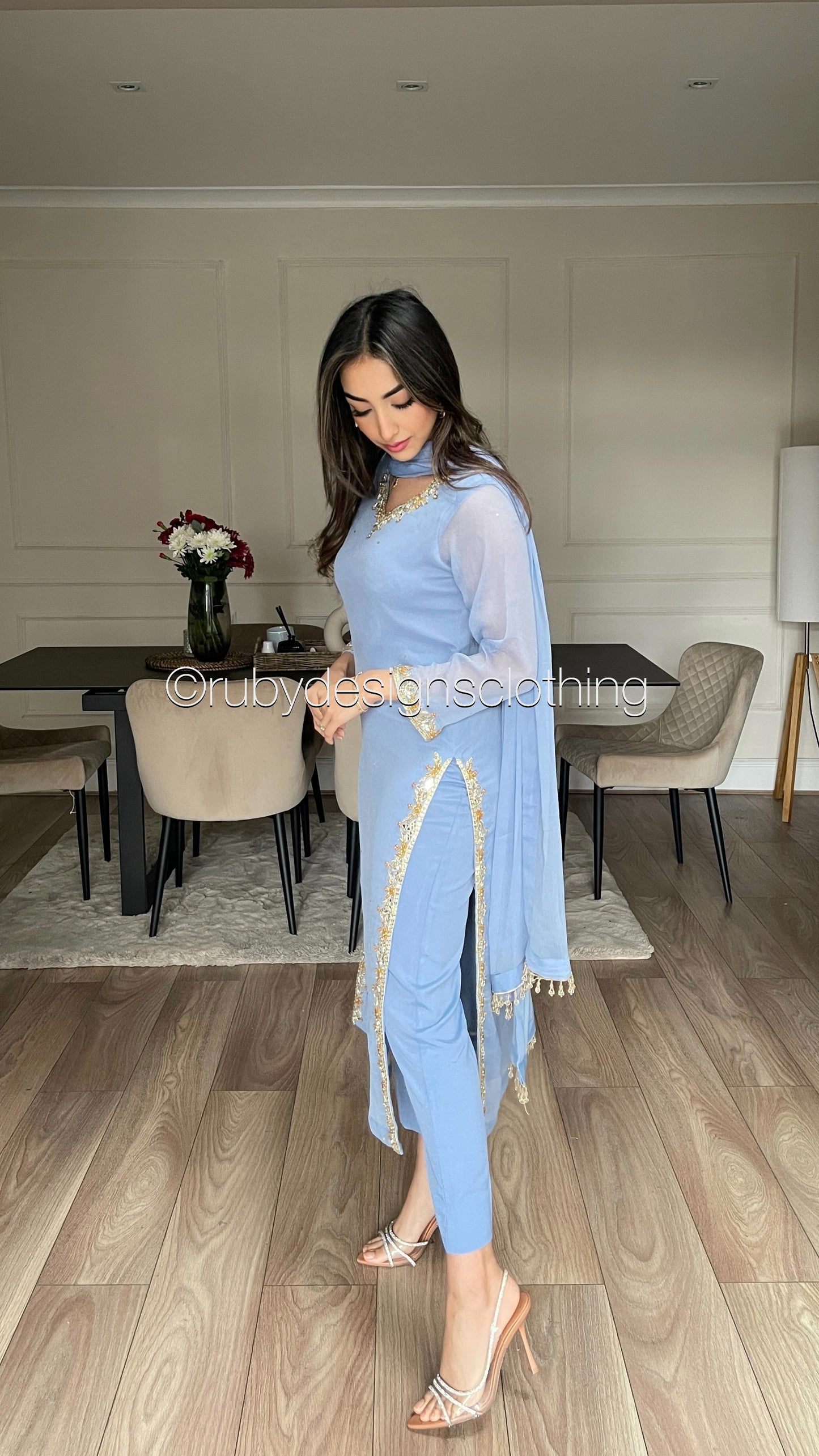 SONIA Sky - 3 Piece Blue Chiffon Suit with Chiffon Dupatta (8581837914325)
