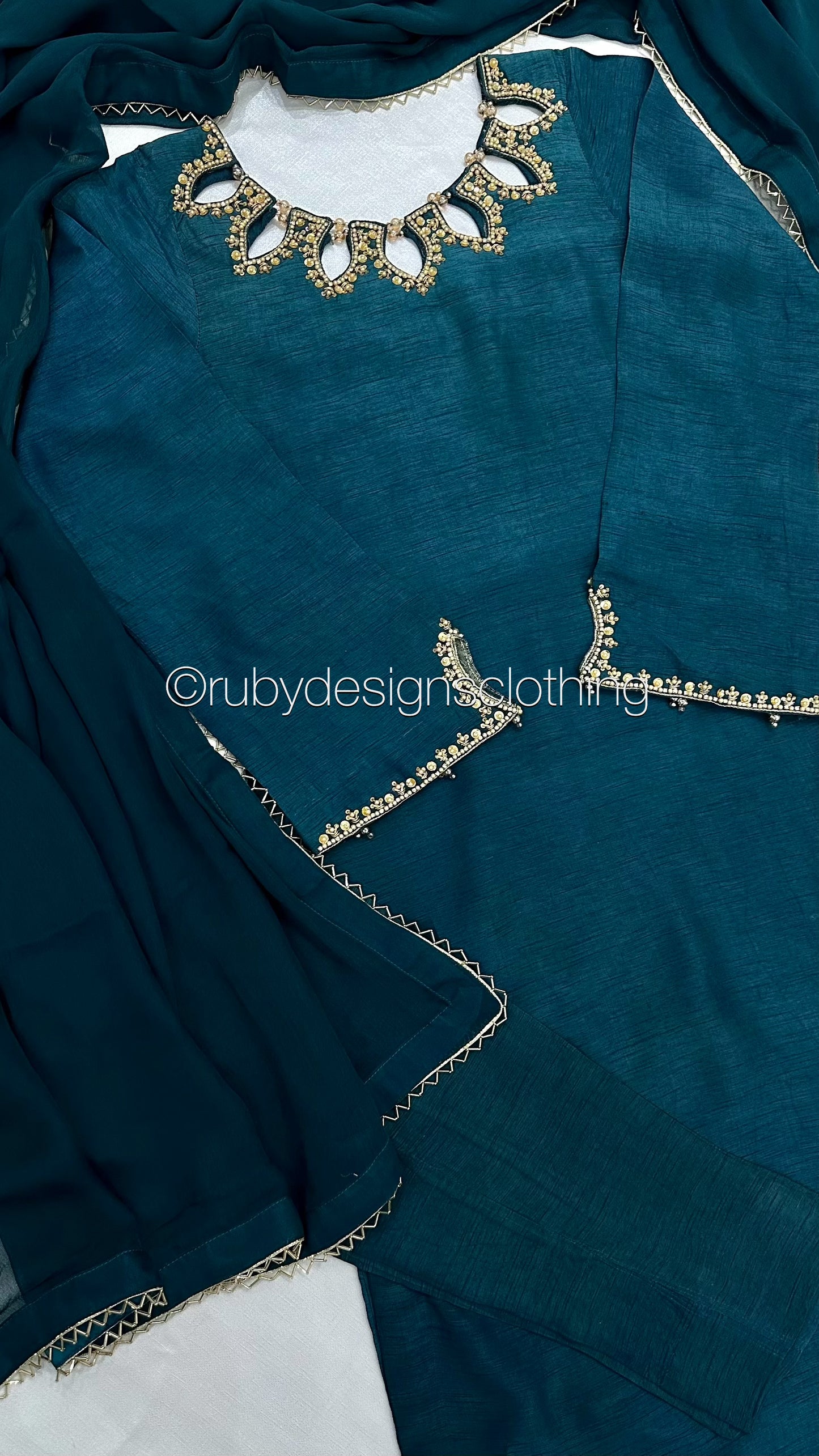 ZOHRA - 3 Piece Teal Korean Raw Silk Suit with Chiffon Dupatta (8272277209301) (8747910398165)
