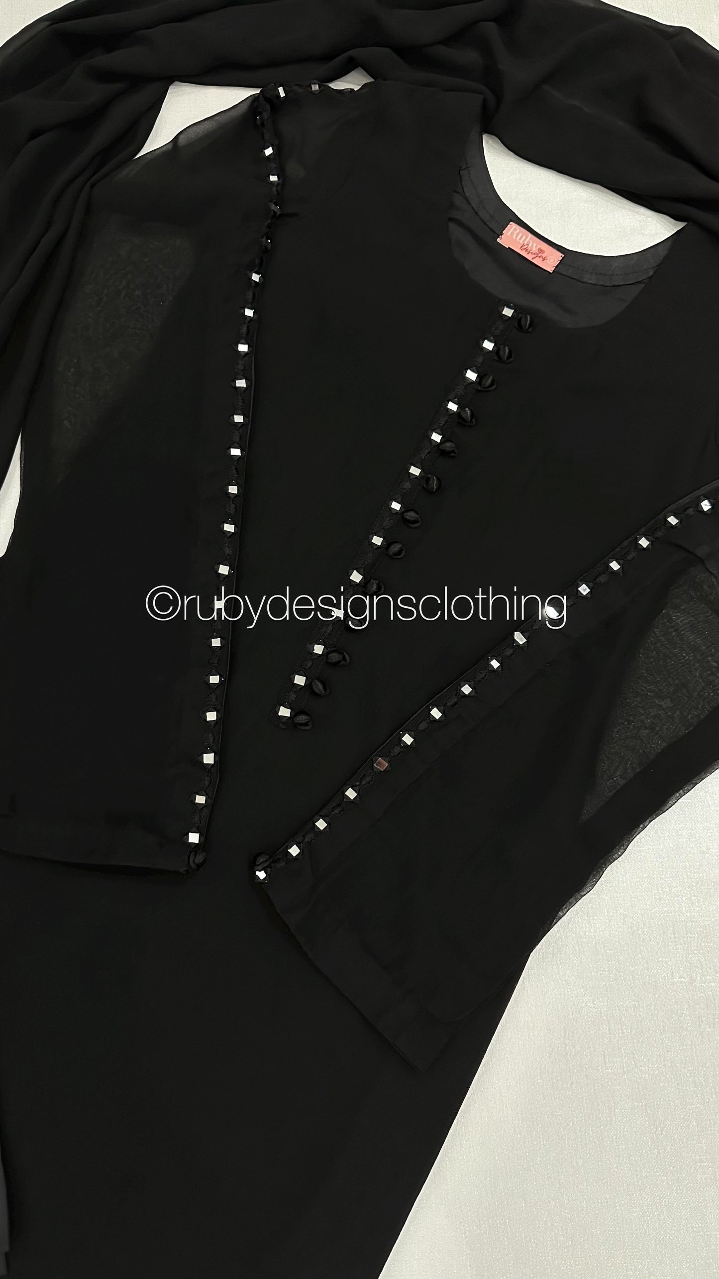 KAYRA Black - 3 Piece Black Chiffon Suit with Split Sleeve (8151996465365)