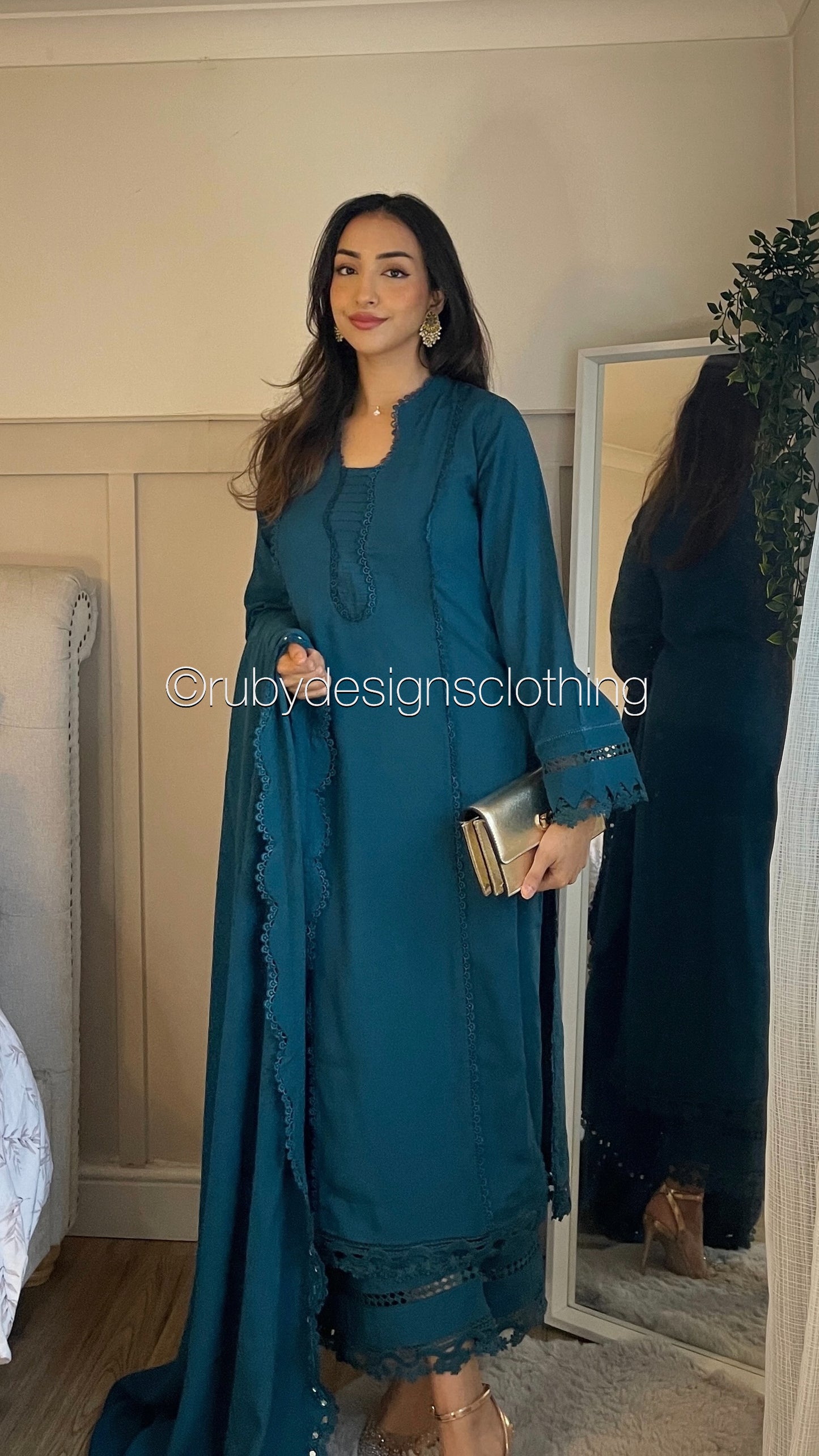 SAHAR - 3 Piece Teal Linen Suit with Shawl (8219888779477)
