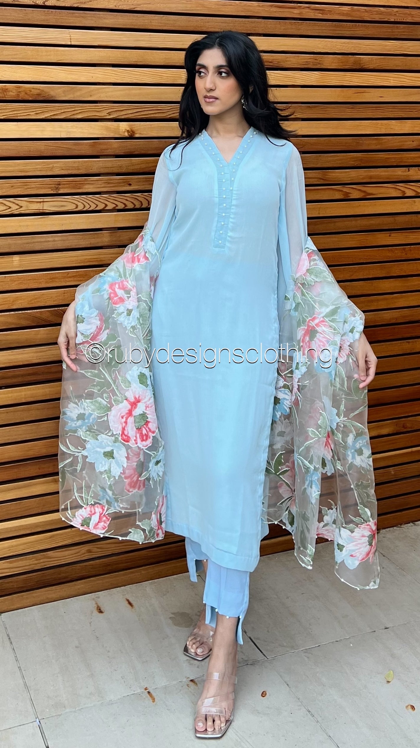 ARIA Sky - 3 Piece Blue Chiffon Suit with Organza Dupatta (8371716096213)