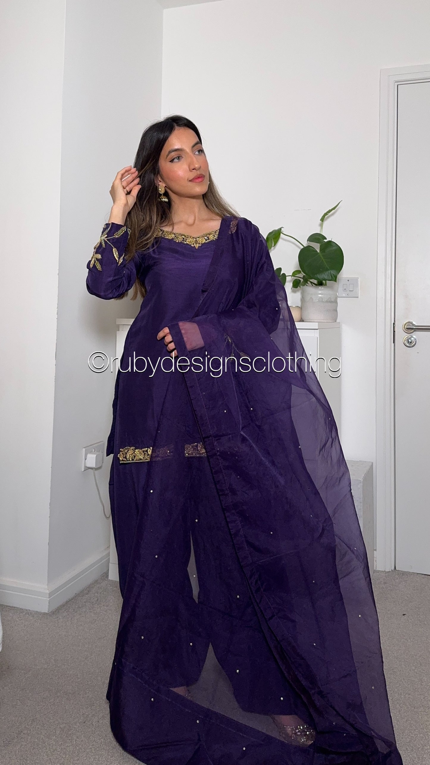 MISSING ITEM (SCARF) - SHAFAQ Midnight - 3 Piece Raw Silk Suit with Farshi Shalwar