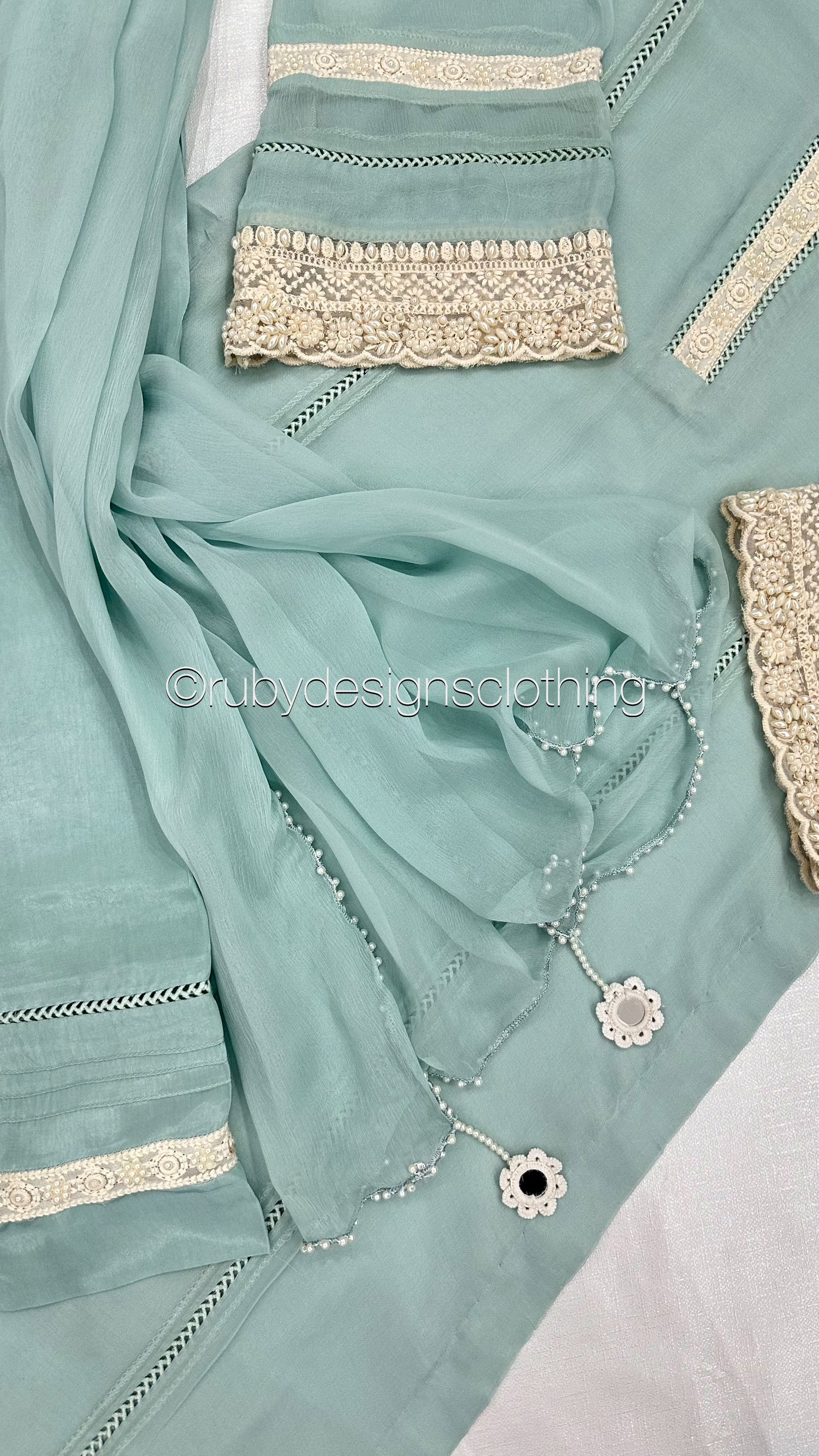 SABREENA- 3 Piece Baby Blue Chiffon Suit with Wide Leg Trouser (8340664058069)
