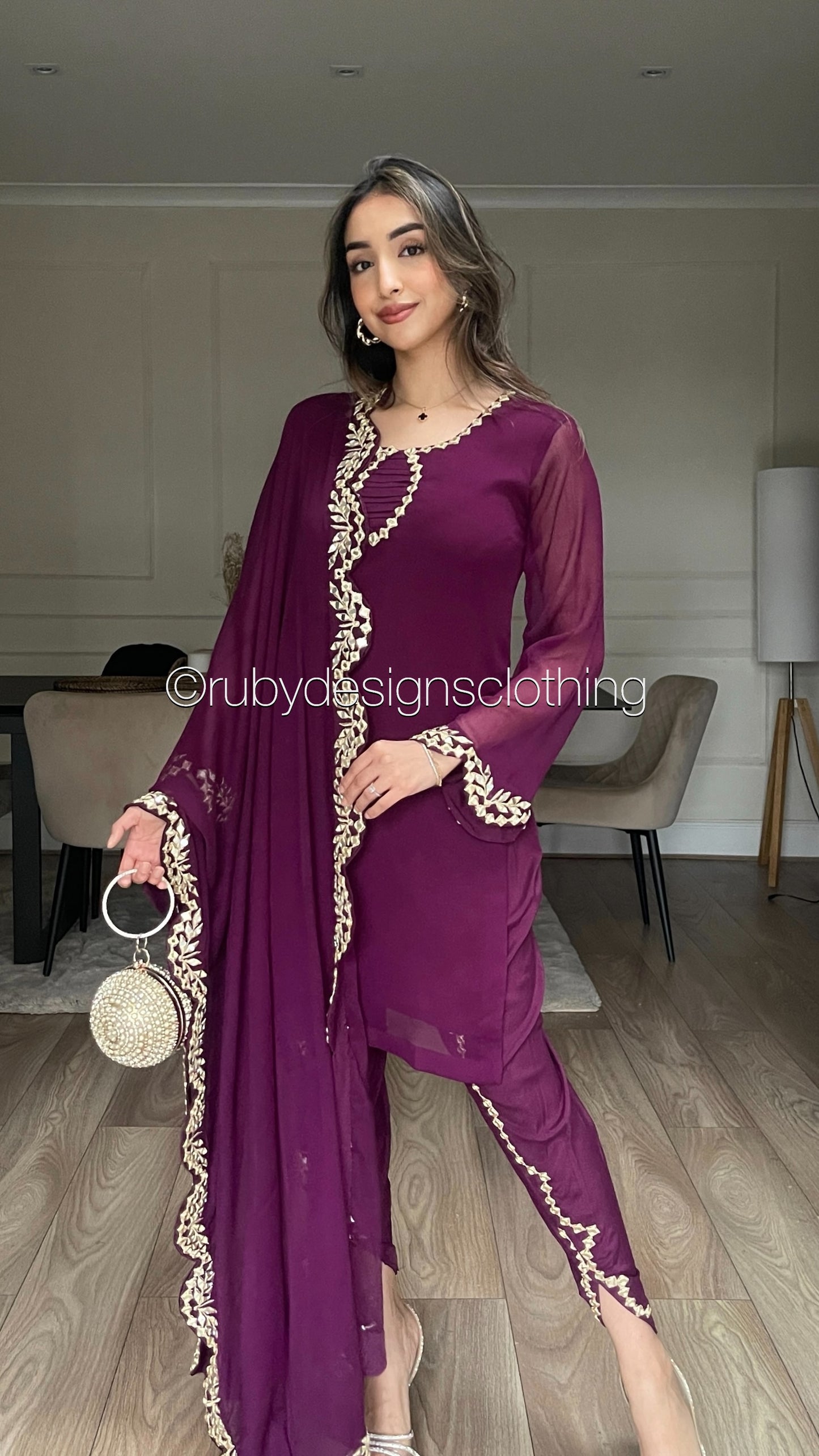 AQSA Plum - 3 Piece Plum Chiffon Suit with Tulip Trouser (8373499723989)