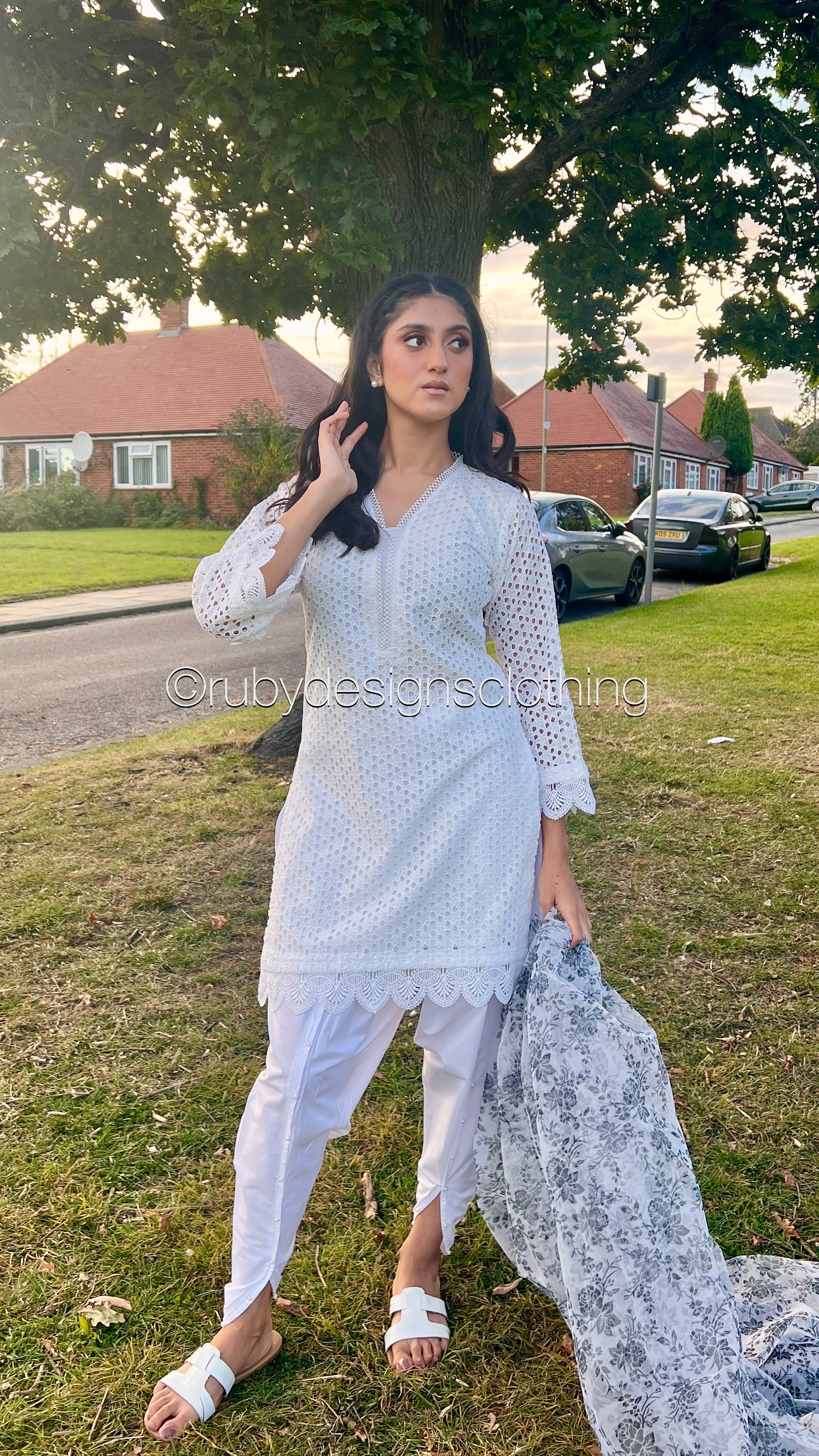 MAHEEN - 3 Piece White Chikankari Suit with Tulip Trouser (8313783124181)